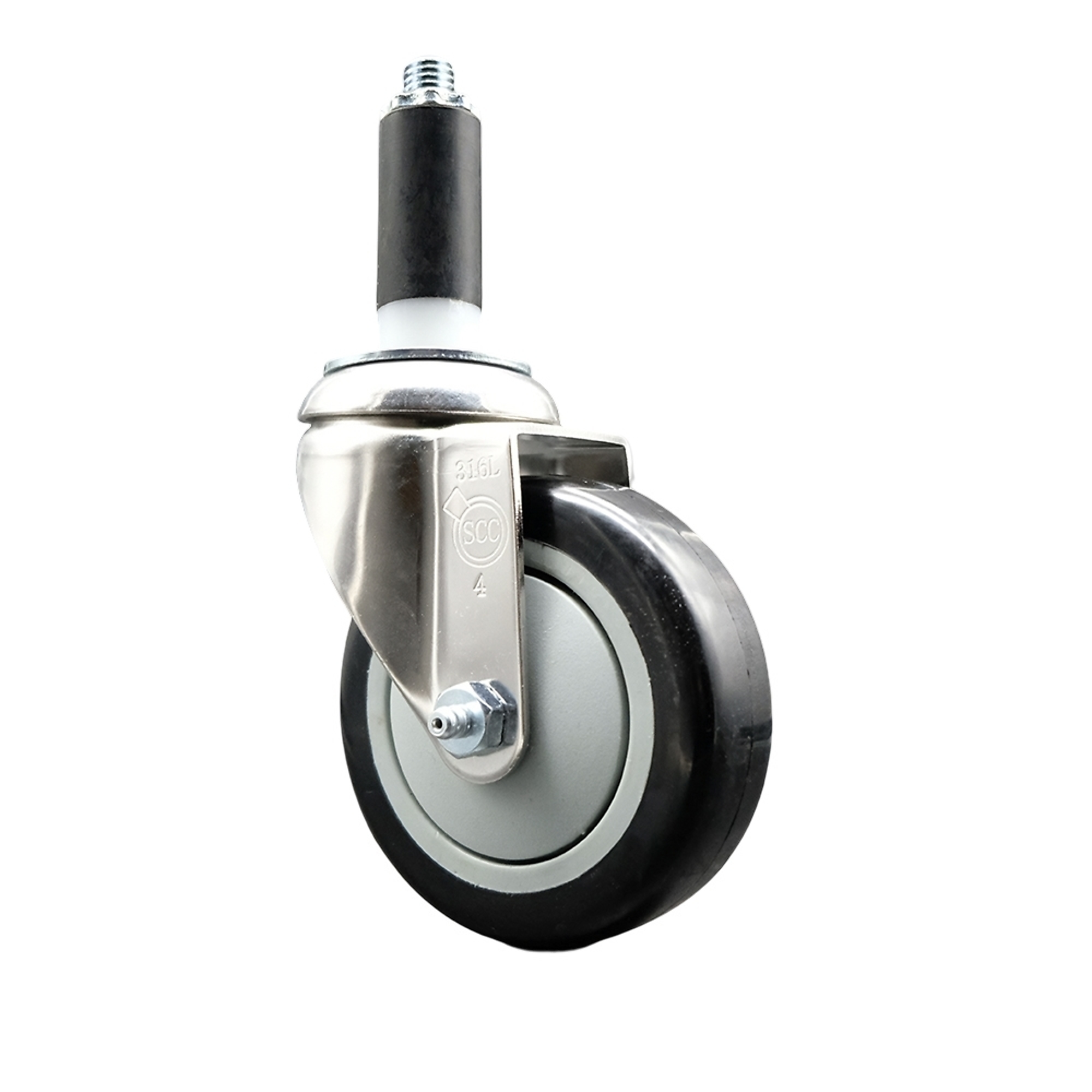 Service Caster, 4Inch x 1 1/4Inch Stem Caster, Wheel Diameter 4 in, Caster Type Swivel, Package (qty.) 1, Model SCC-SS316EX20S414-PPUB-BLK-1