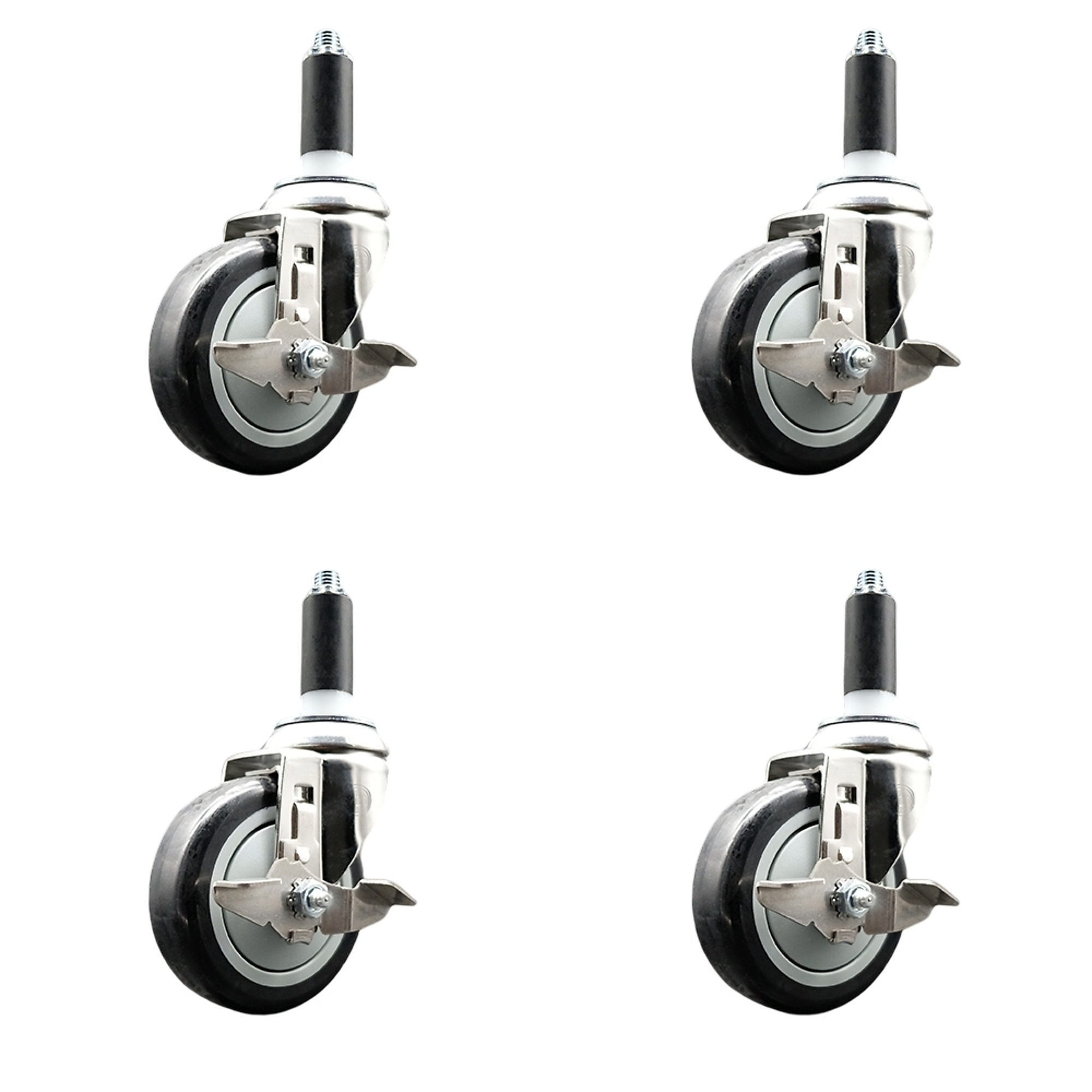 Service Caster, 4Inch x 1 1/4Inch Stem Casters, Wheel Diameter 4 in, Caster Type Swivel, Package (qty.) 4, Model SCC-SS316EX20S414-PPUB-BLK-TLB-1-4