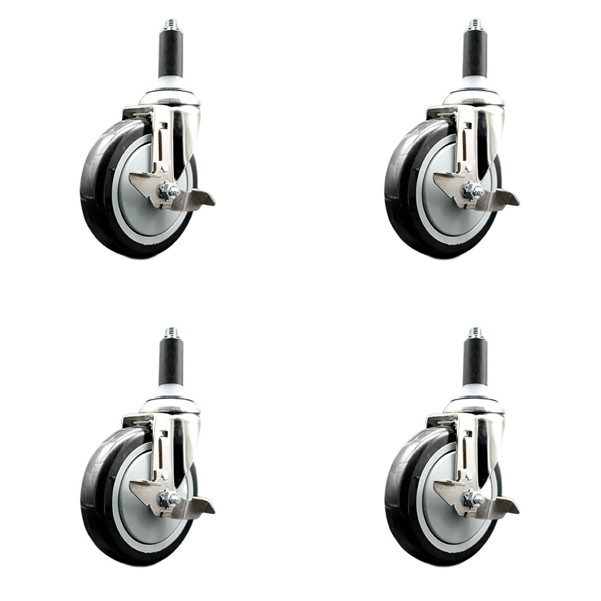 Service Caster, 5Inch x 1 1/4Inch Stem Casters, Wheel Diameter 5 in, Caster Type Swivel, Package (qty.) 4, Model SCC-SS316EX20S514-PPUB-BLK-TLB-1-4