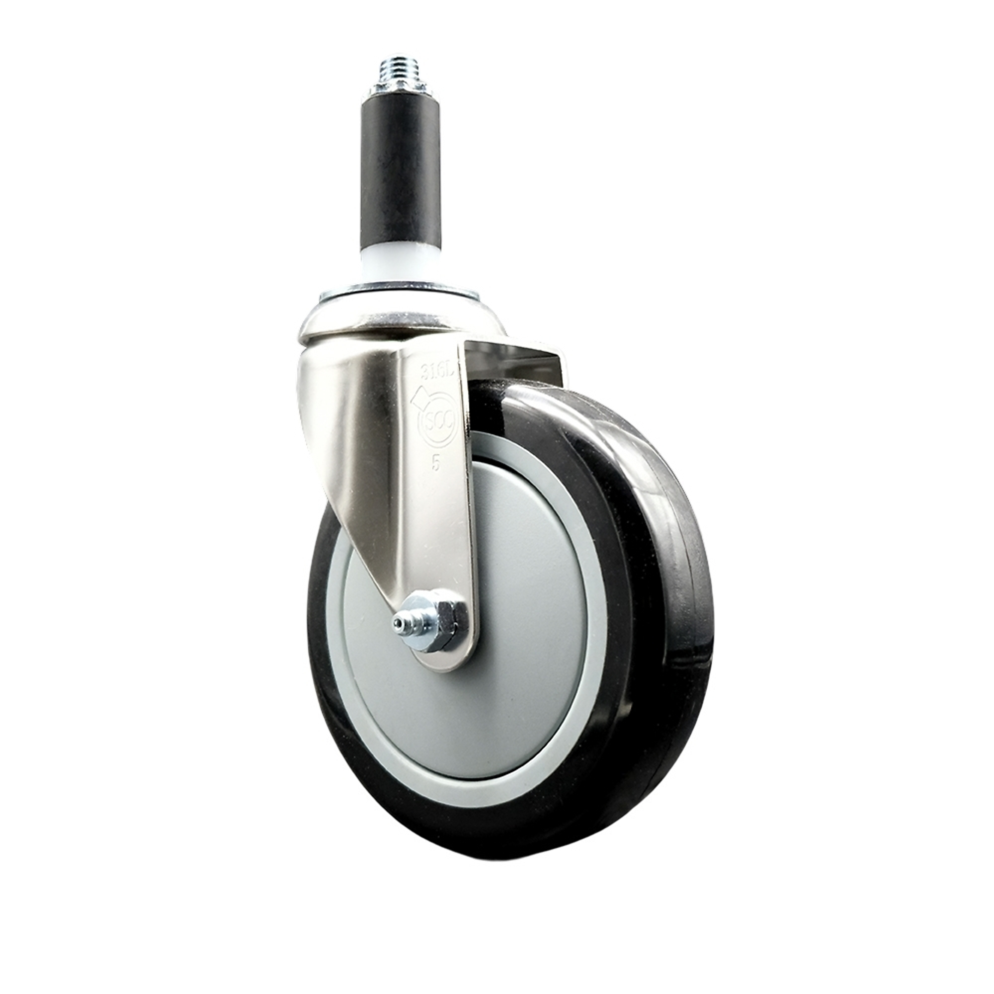 Service Caster, 5Inch x 1 1/4Inch Stem Caster, Wheel Diameter 5 in, Caster Type Swivel, Package (qty.) 1, Model SCC-SS316EX20S514-PPUB-BLK-1