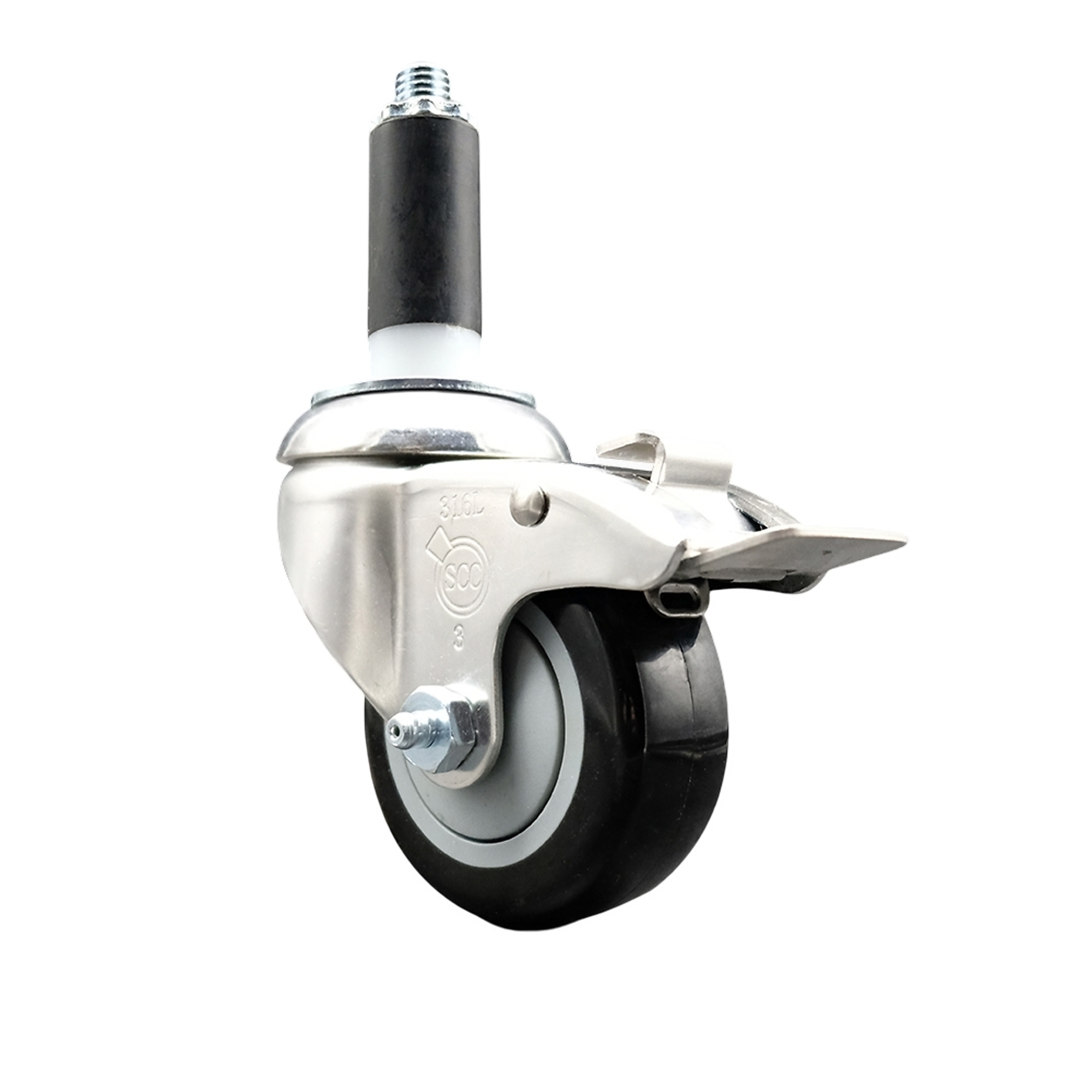 Service Caster, 3 1/2Inch x 1 1/4Inch Stem Caster, Wheel Diameter 3.5 in, Caster Type Swivel, Package (qty.) 1, Model SCC-SS316TTLEX20S3514-PPUB-BLK-