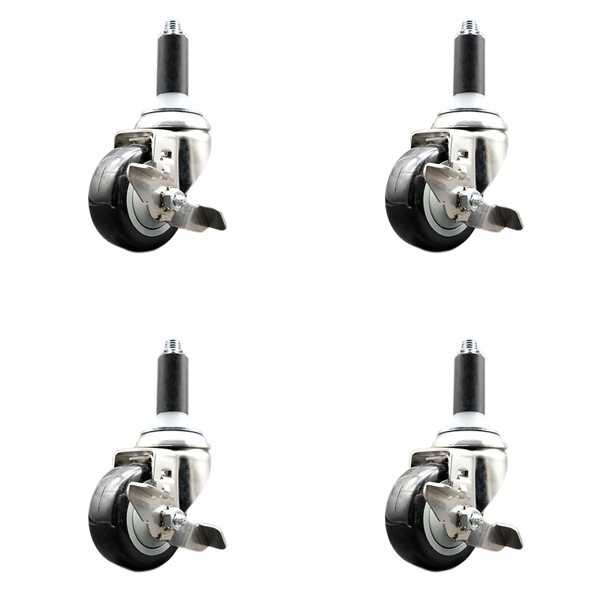 Service Caster, 3Inch x 1 1/4Inch Stem Casters, Wheel Diameter 3 in, Caster Type Swivel, Package (qty.) 4, Model SCC-SS316EX20S314-PPUB-BLK-TLB-118-4