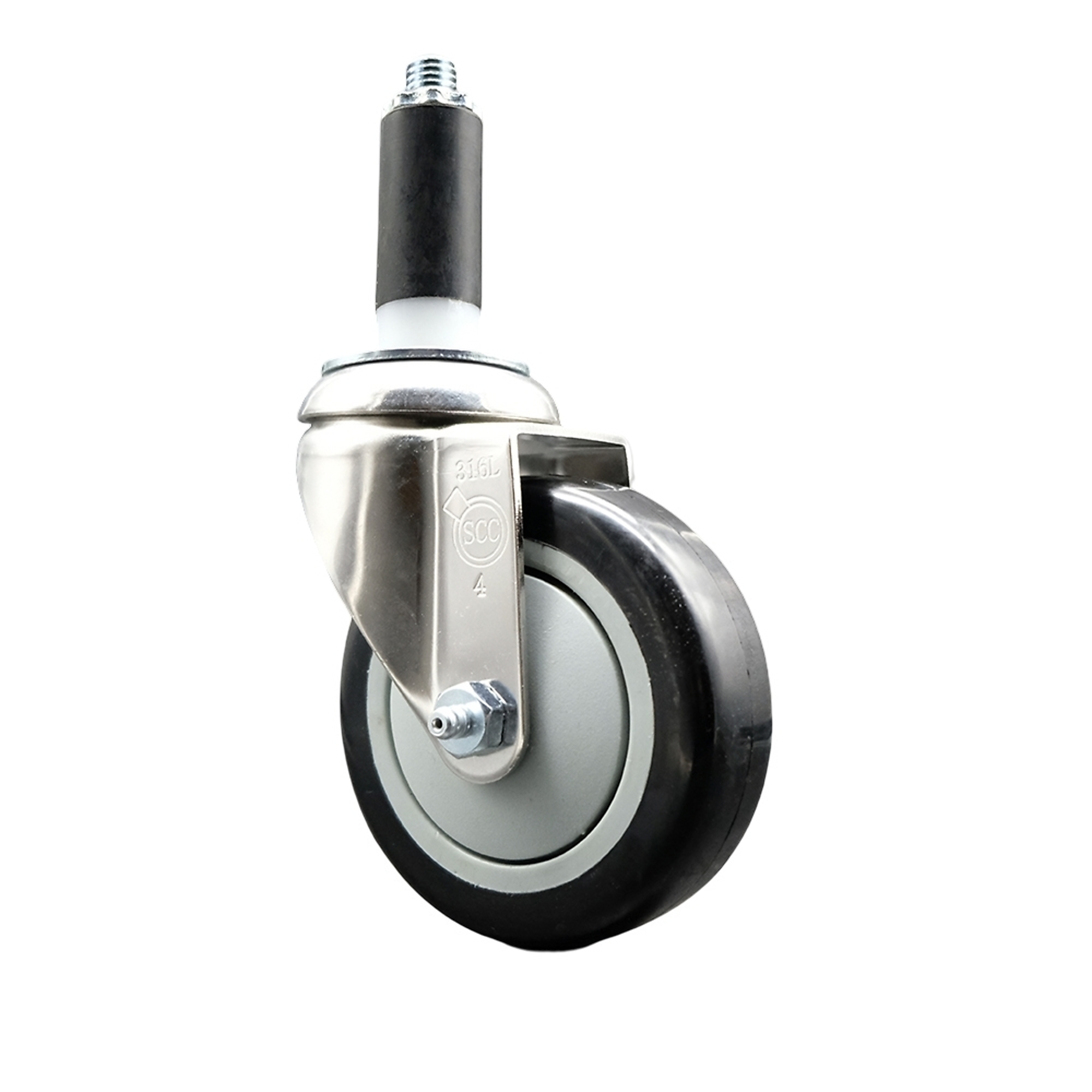 Service Caster, 4Inch x 1 1/4Inch Stem Caster, Wheel Diameter 4 in, Caster Type Swivel, Package (qty.) 1, Model SCC-SS316EX20S414-PPUB-BLK-118