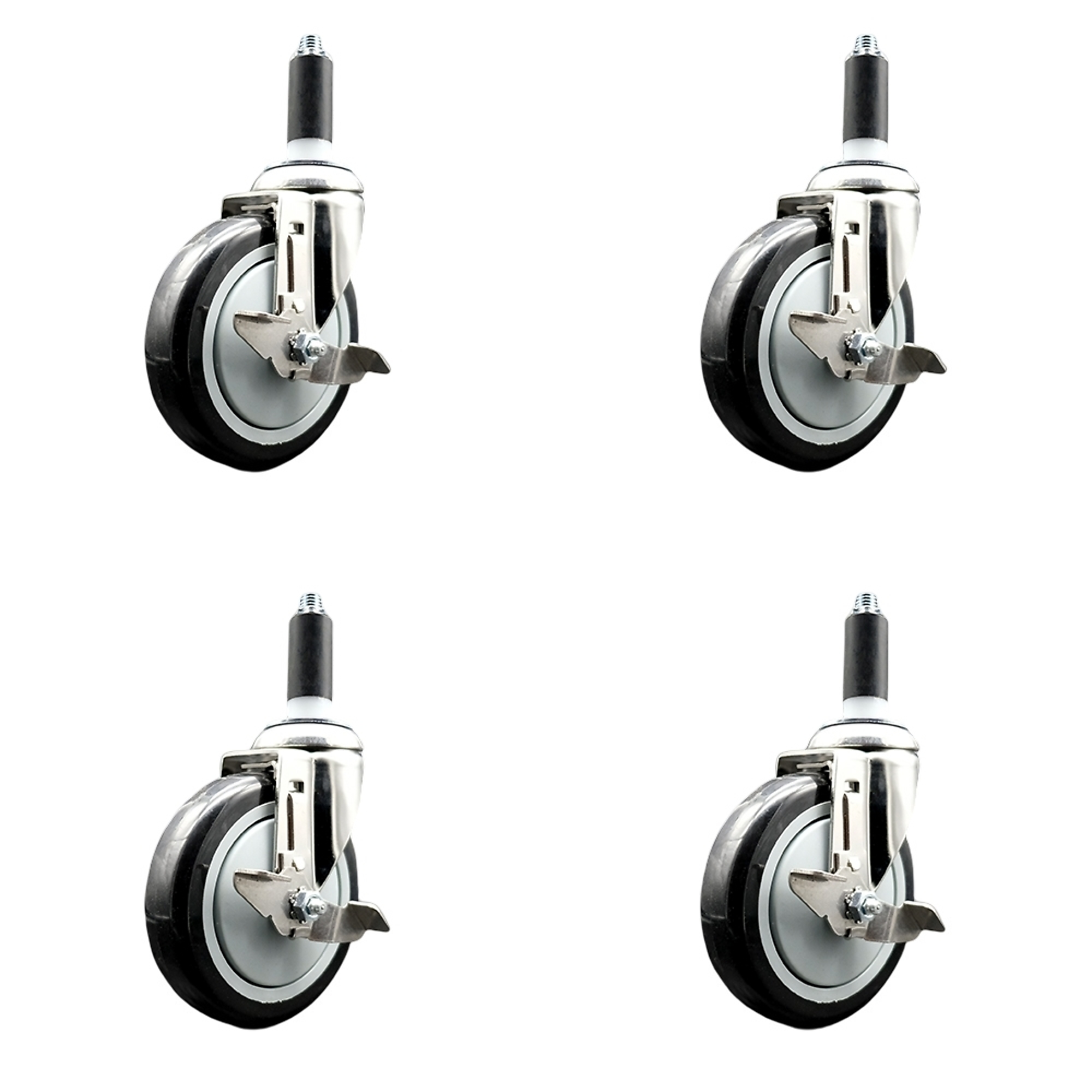 Service Caster, 5Inch x 1 1/4Inch Stem Casters, Wheel Diameter 5 in, Caster Type Swivel, Package (qty.) 4, Model SCC-SS316EX20S514-PPUB-BLK-TLB-118-4