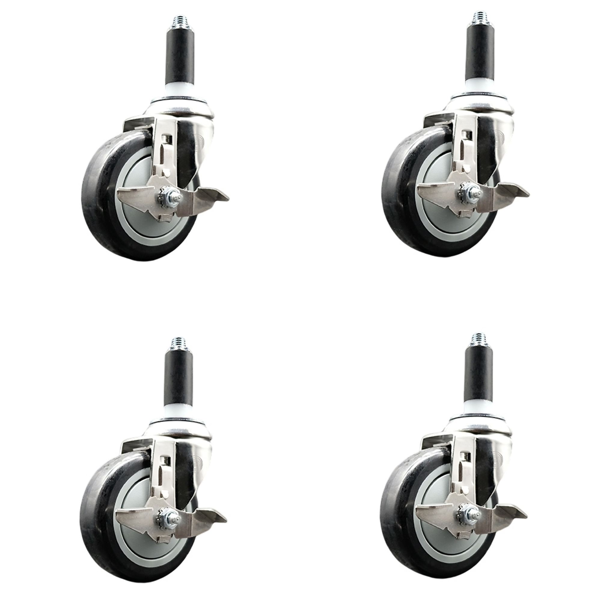 Service Caster, 4Inch x 1 1/4Inch Stem Casters, Wheel Diameter 4 in, Caster Type Swivel, Package (qty.) 4, Model SCC-SS316EX20S414-PPUB-BLK-TLB-118-4