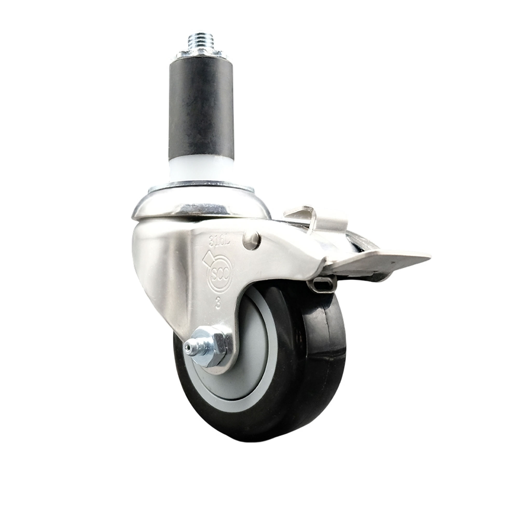 Service Caster, 3Inch x 1 1/4Inch Stem Caster, Wheel Diameter 3 in, Caster Type Swivel, Package (qty.) 1, Model SCC-SS316TTLEX20S314-PPUB-BLK-114