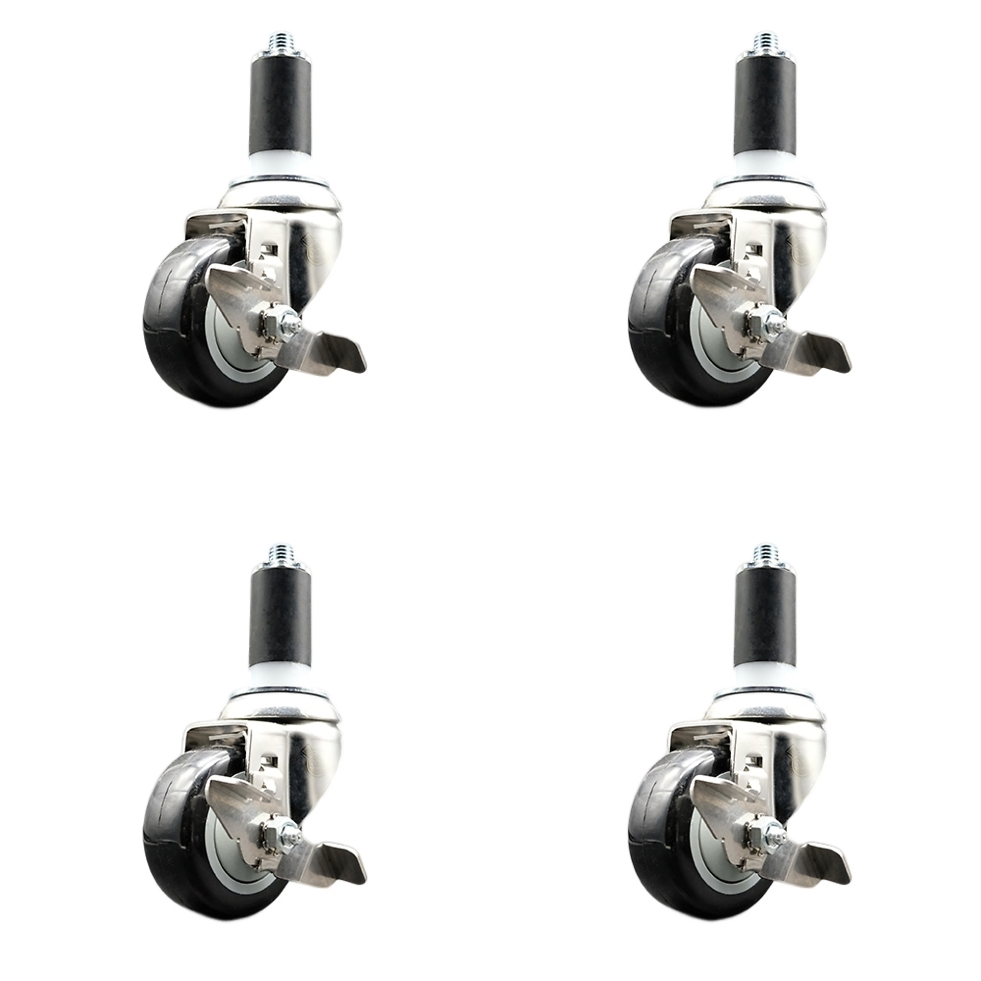 Service Caster, 3Inch x 1 1/4Inch Stem Casters, Wheel Diameter 3 in, Caster Type Swivel, Package (qty.) 4, Model SCC-SS316EX20S314-PPUB-BLK-TLB-114-4