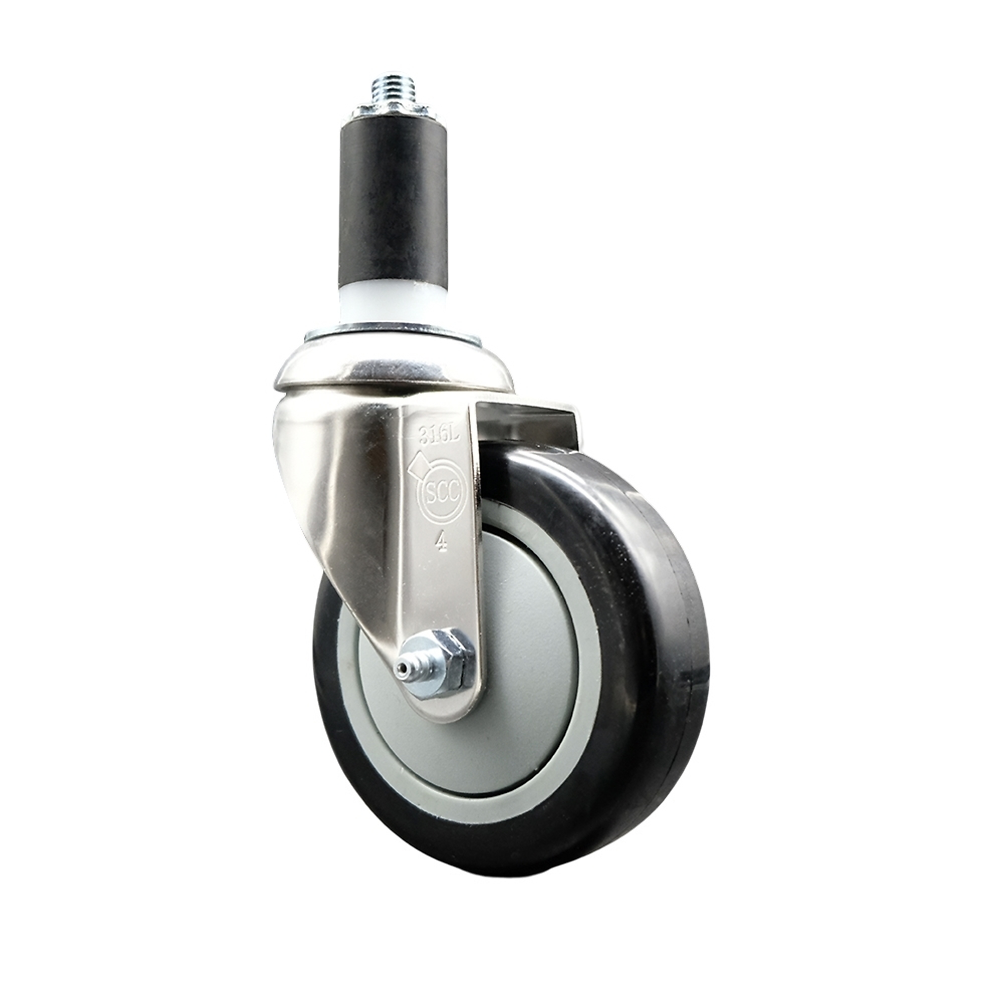 Service Caster, 4Inch x 1 1/4Inch Stem Caster, Wheel Diameter 4 in, Caster Type Swivel, Package (qty.) 1, Model SCC-SS316EX20S414-PPUB-BLK-114