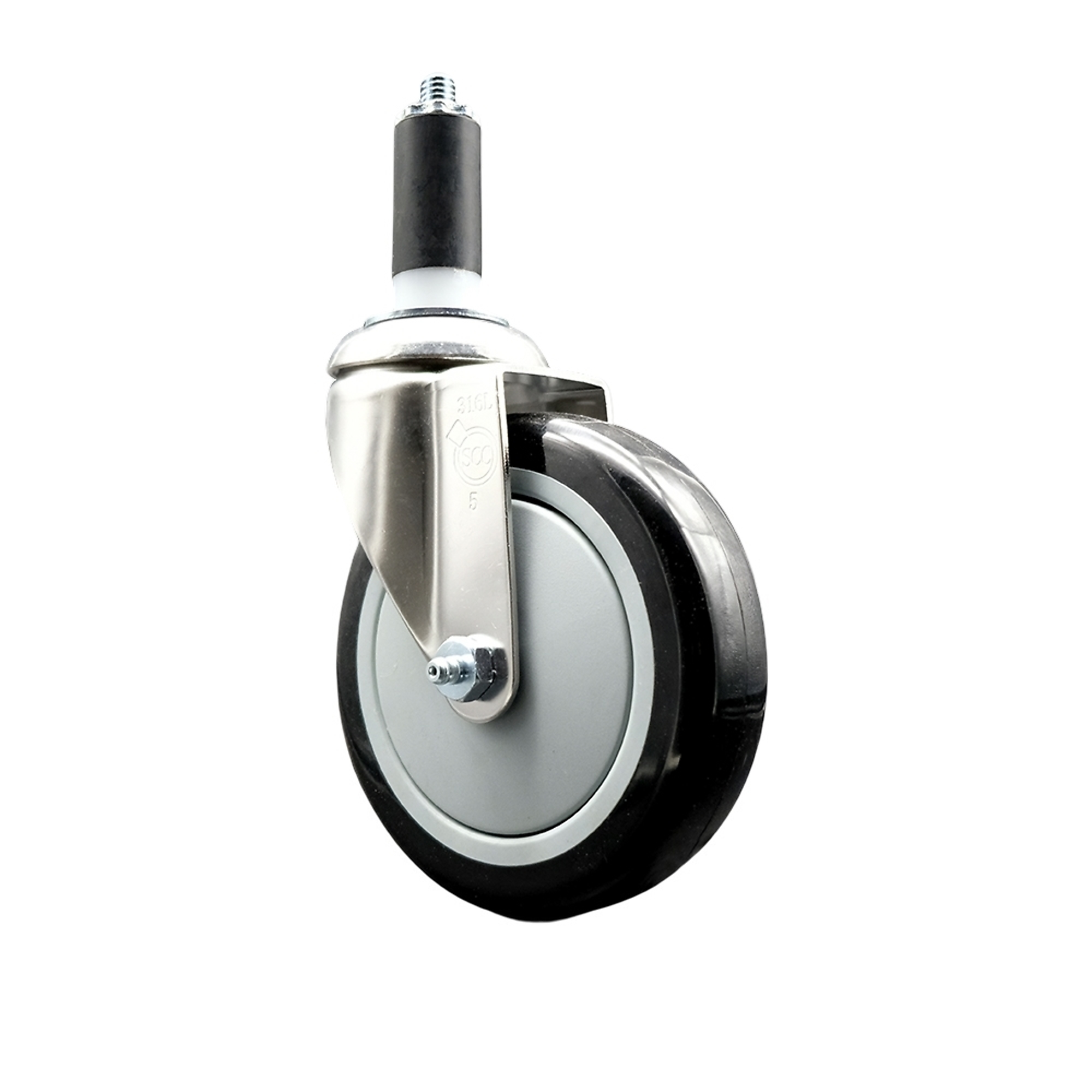 Service Caster, 5Inch x 1 1/4Inch Stem Caster, Wheel Diameter 5 in, Caster Type Swivel, Package (qty.) 1, Model SCC-SS316EX20S514-PPUB-BLK-114