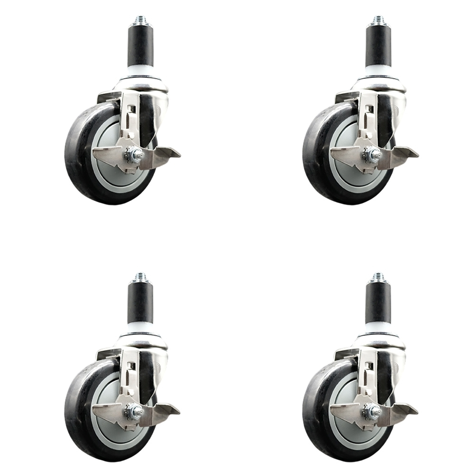 Service Caster, 4Inch x 1 1/4Inch Stem Casters, Wheel Diameter 4 in, Caster Type Swivel, Package (qty.) 4, Model SCC-SS316EX20S414-PPUB-BLK-TLB-114-4