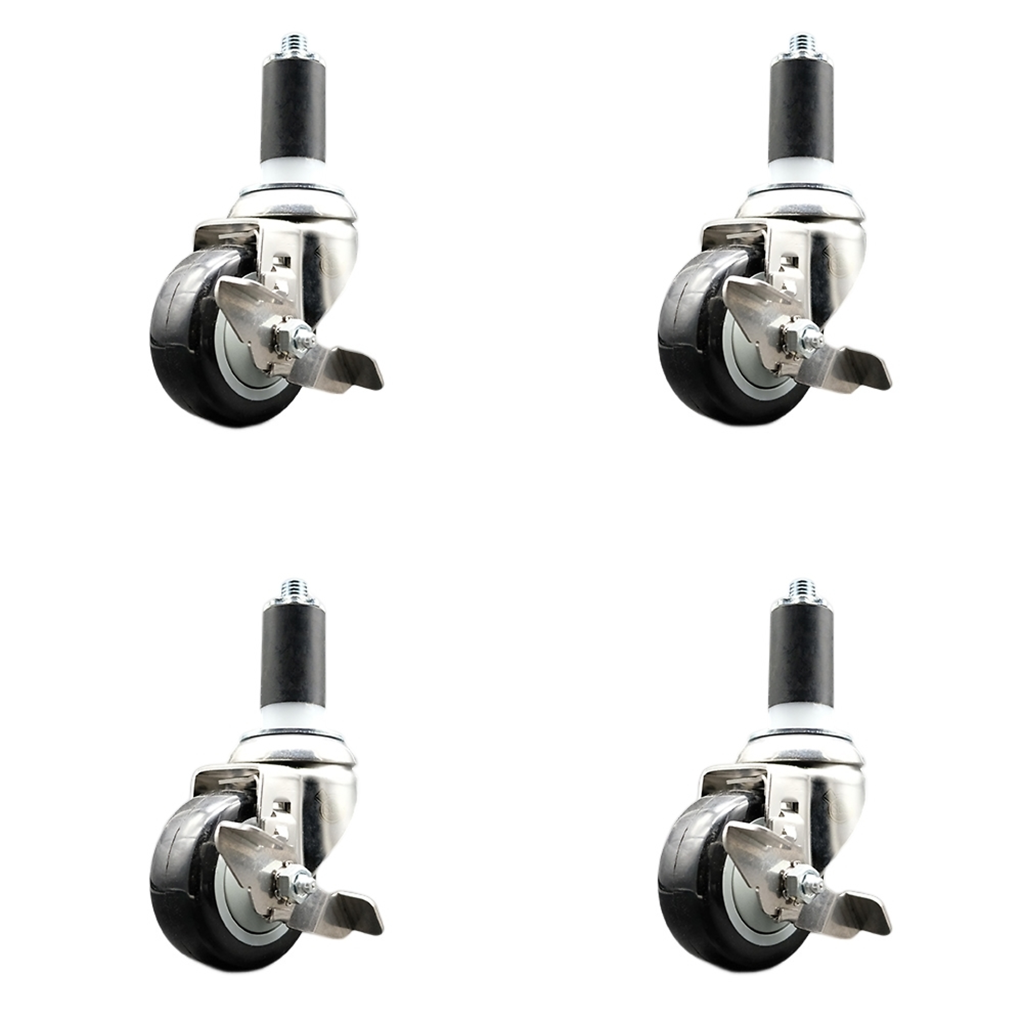 Service Caster, 3Inch x 1 1/4Inch Stem Casters, Wheel Diameter 3 in, Caster Type Swivel, Package (qty.) 4, Model SCC-SS316EX20S314-PPUB-BLK-TLB-138-4