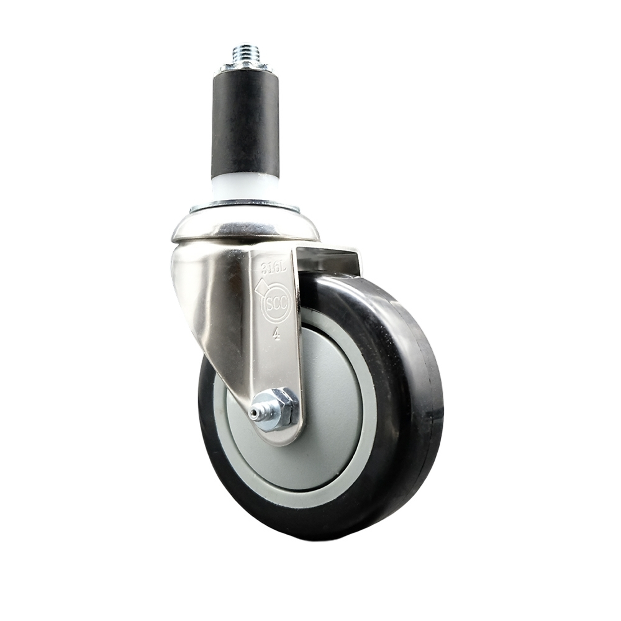 Service Caster, 4Inch x 1 1/4Inch Stem Caster, Wheel Diameter 4 in, Caster Type Swivel, Package (qty.) 1, Model SCC-SS316EX20S414-PPUB-BLK-138