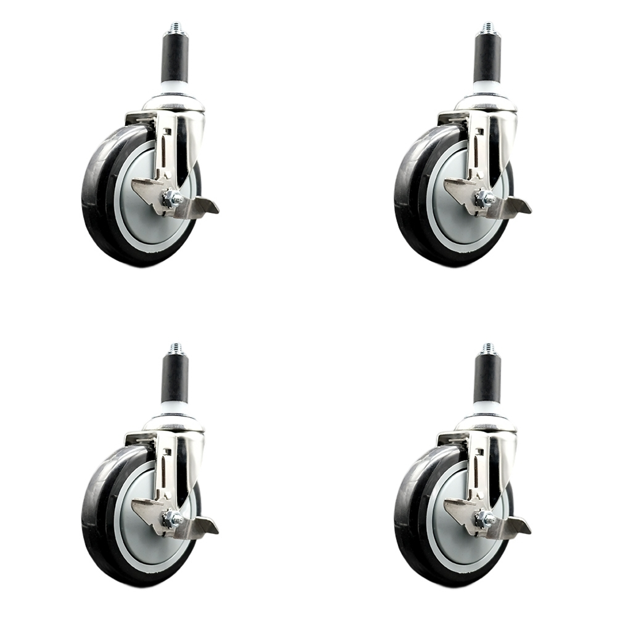 Service Caster, 5Inch x 1 1/4Inch Stem Casters, Wheel Diameter 5 in, Caster Type Swivel, Package (qty.) 4, Model SCC-SS316EX20S514-PPUB-BLK-TLB-114-4