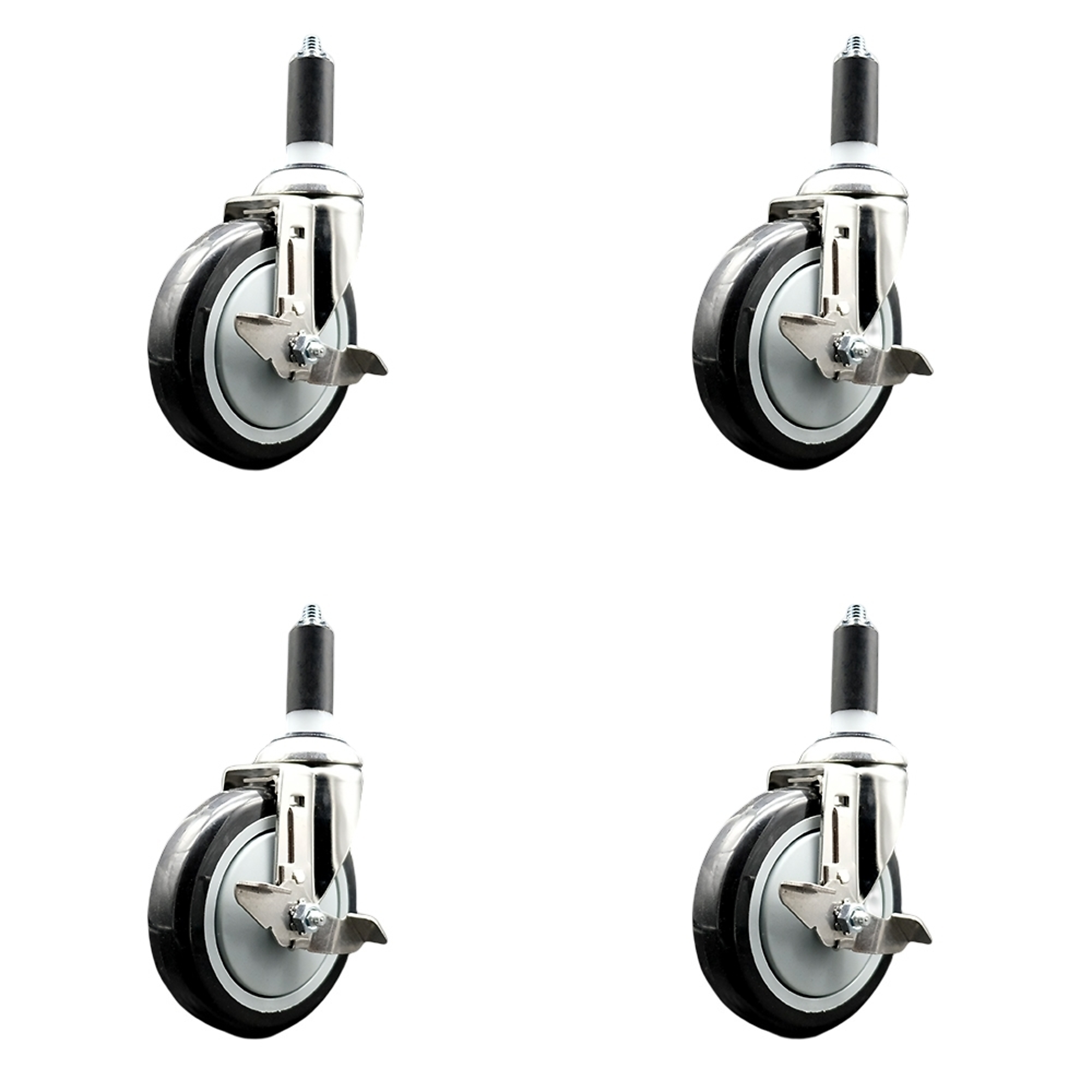 Service Caster, 5Inch x 1 1/4Inch Stem Casters, Wheel Diameter 5 in, Caster Type Swivel, Package (qty.) 4, Model SCC-SS316EX20S514-PPUB-BLK-TLB-138-4