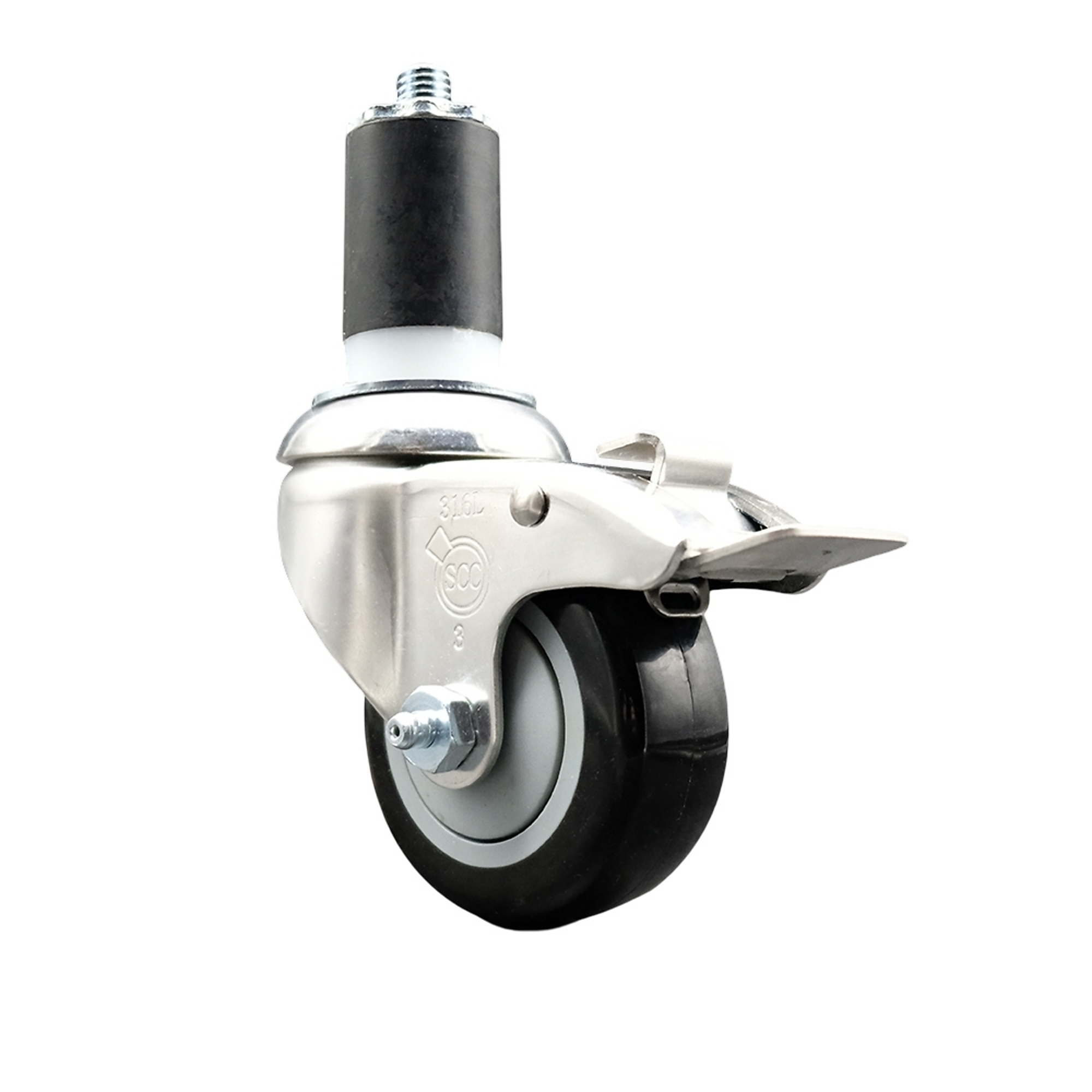 Service Caster, 3Inch x 1 1/4Inch Stem Caster, Wheel Diameter 3 in, Caster Type Swivel, Package (qty.) 1, Model SCC-SS316TTLEX20S314-PPUB-BLK-112