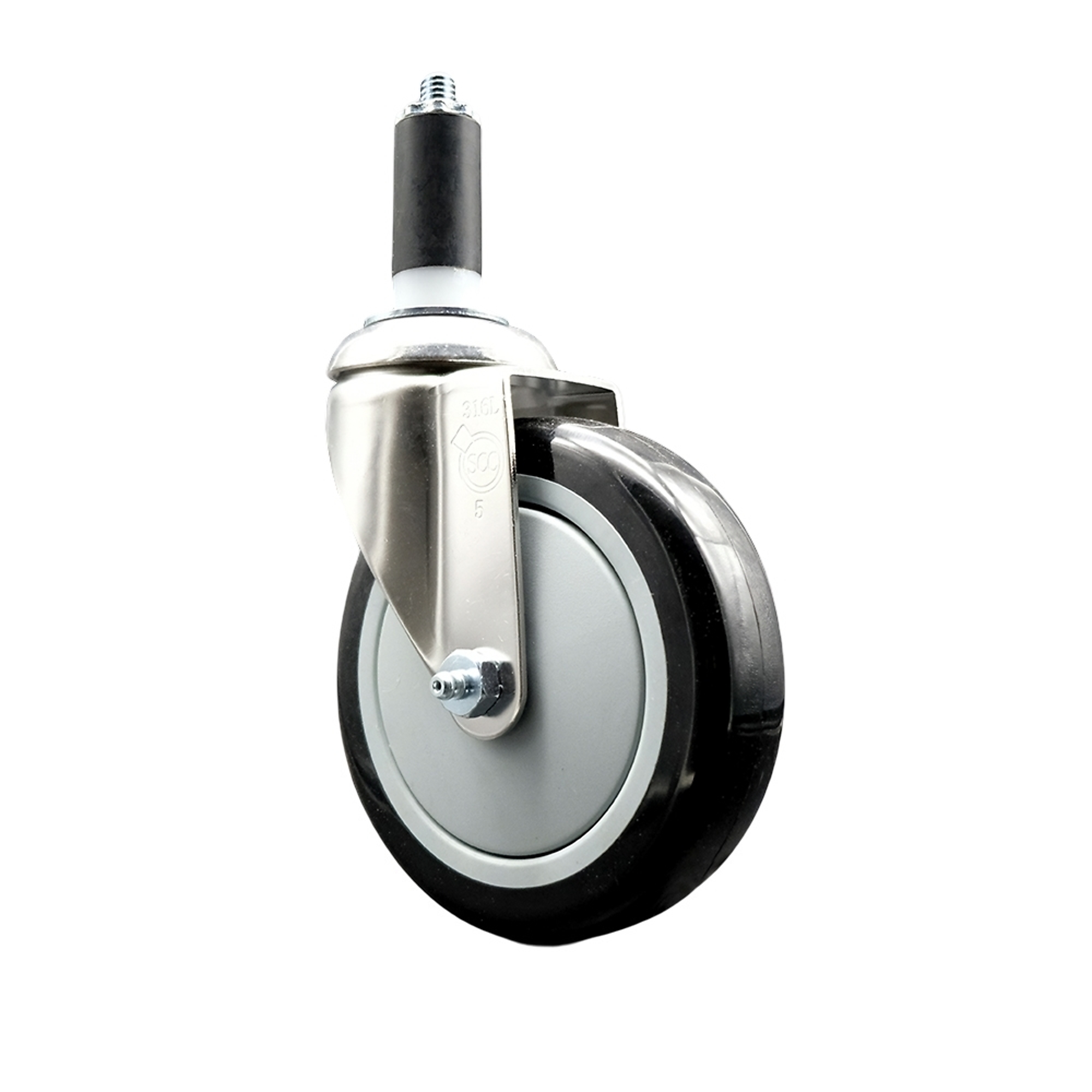 Service Caster, 5Inch x 1 1/4Inch Stem Caster, Wheel Diameter 5 in, Caster Type Swivel, Package (qty.) 1, Model SCC-SS316EX20S514-PPUB-BLK-138