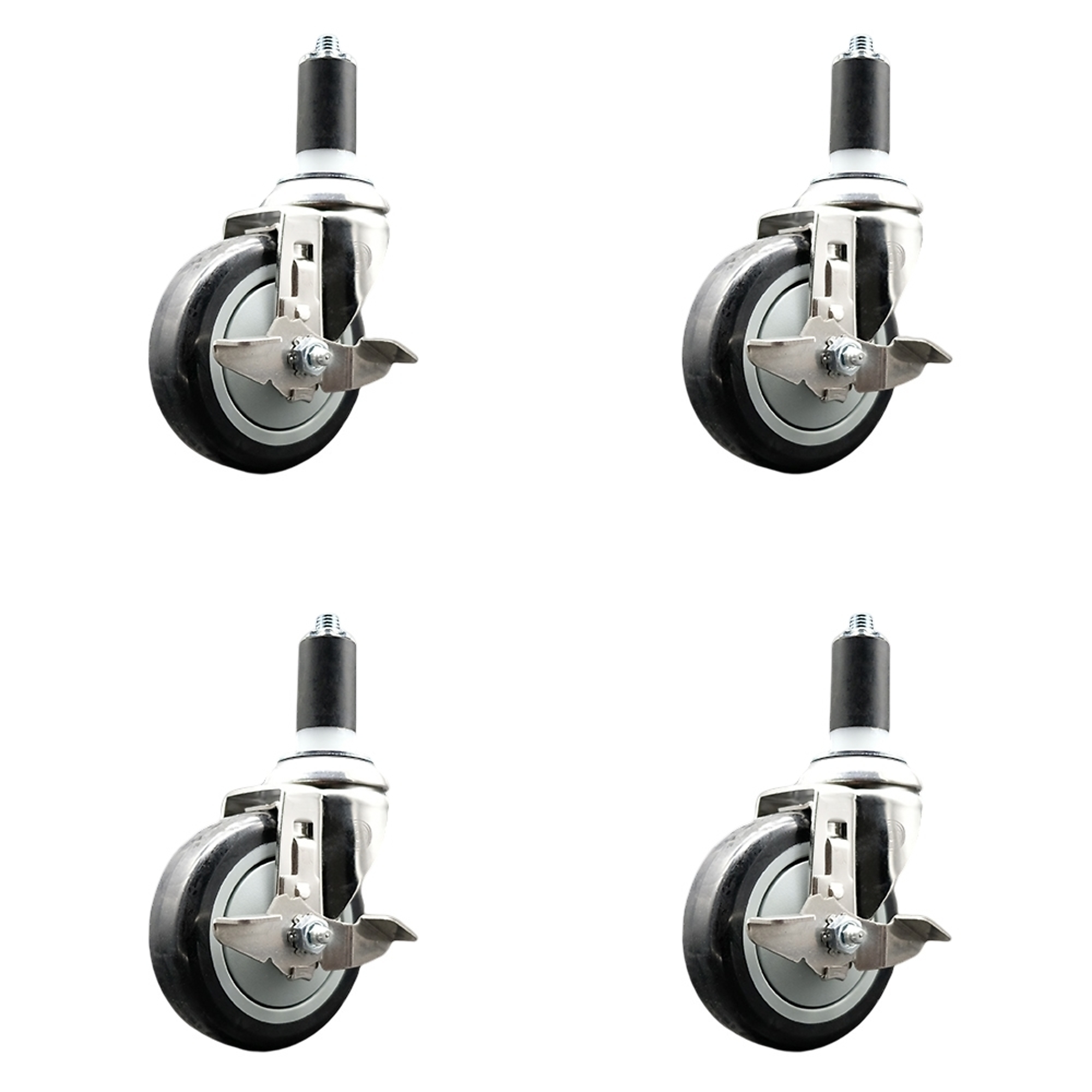 Service Caster, 4Inch x 1 1/4Inch Stem Casters, Wheel Diameter 4 in, Caster Type Swivel, Package (qty.) 4, Model SCC-SS316EX20S414-PPUB-BLK-TLB-138-4