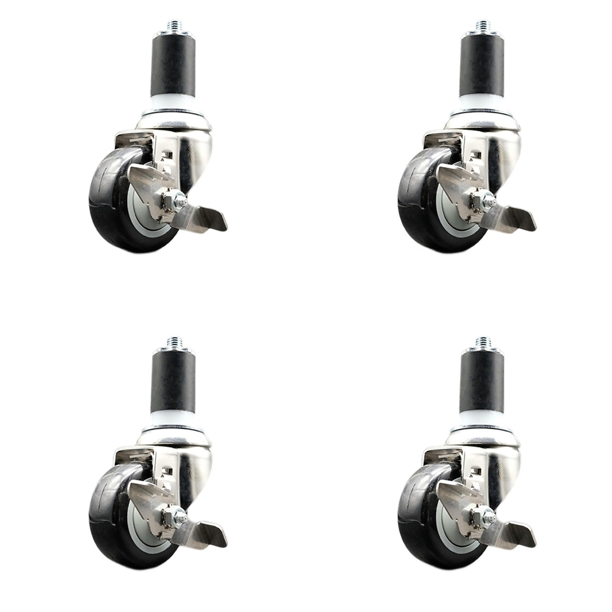 Service Caster, 3Inch x 1 1/4Inch Stem Casters, Wheel Diameter 3 in, Caster Type Swivel, Package (qty.) 4, Model SCC-SS316EX20S314-PPUB-BLK-TLB-112-4