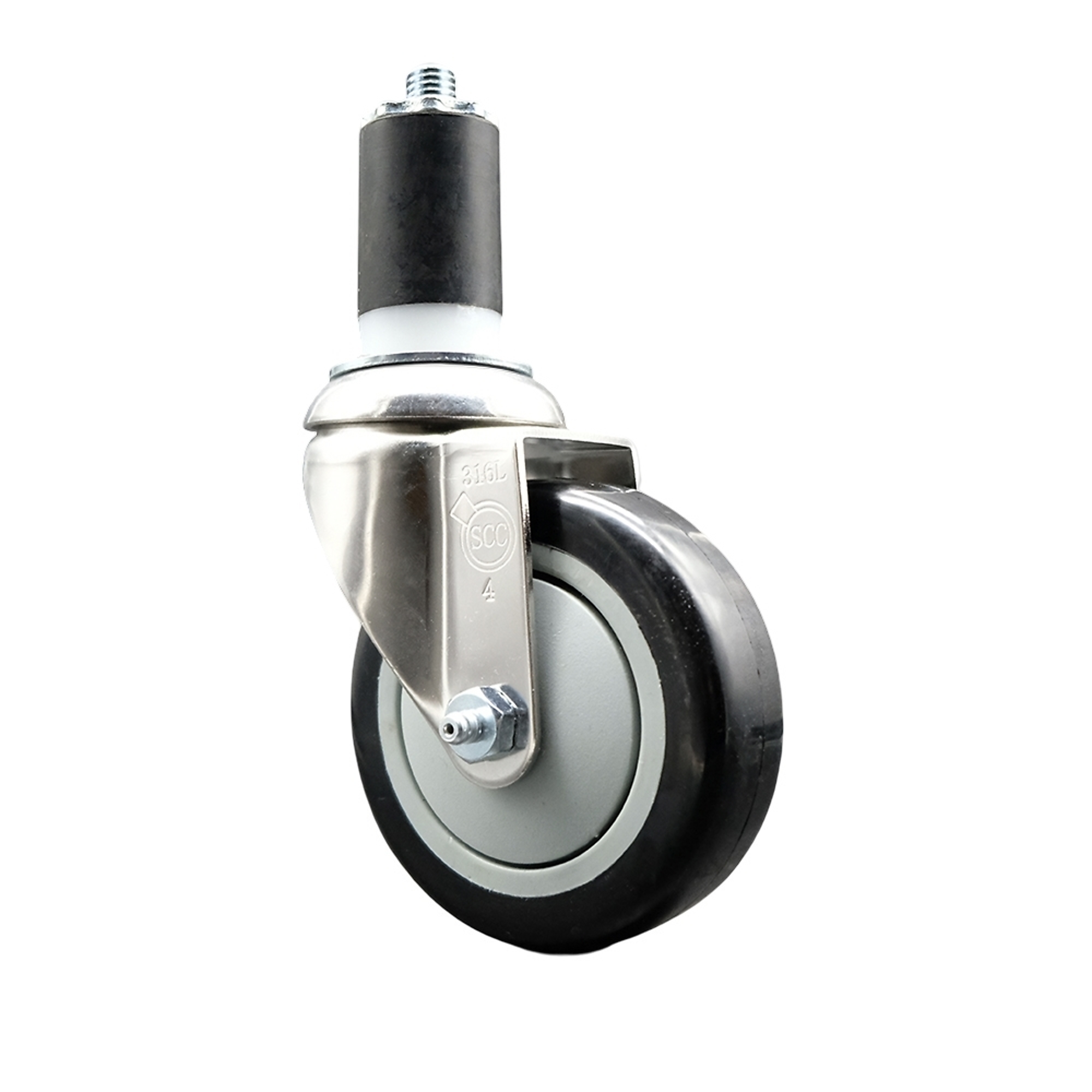 Service Caster, 4Inch x 1 1/4Inch Stem Caster, Wheel Diameter 4 in, Caster Type Swivel, Package (qty.) 1, Model SCC-SS316EX20S414-PPUB-BLK-112