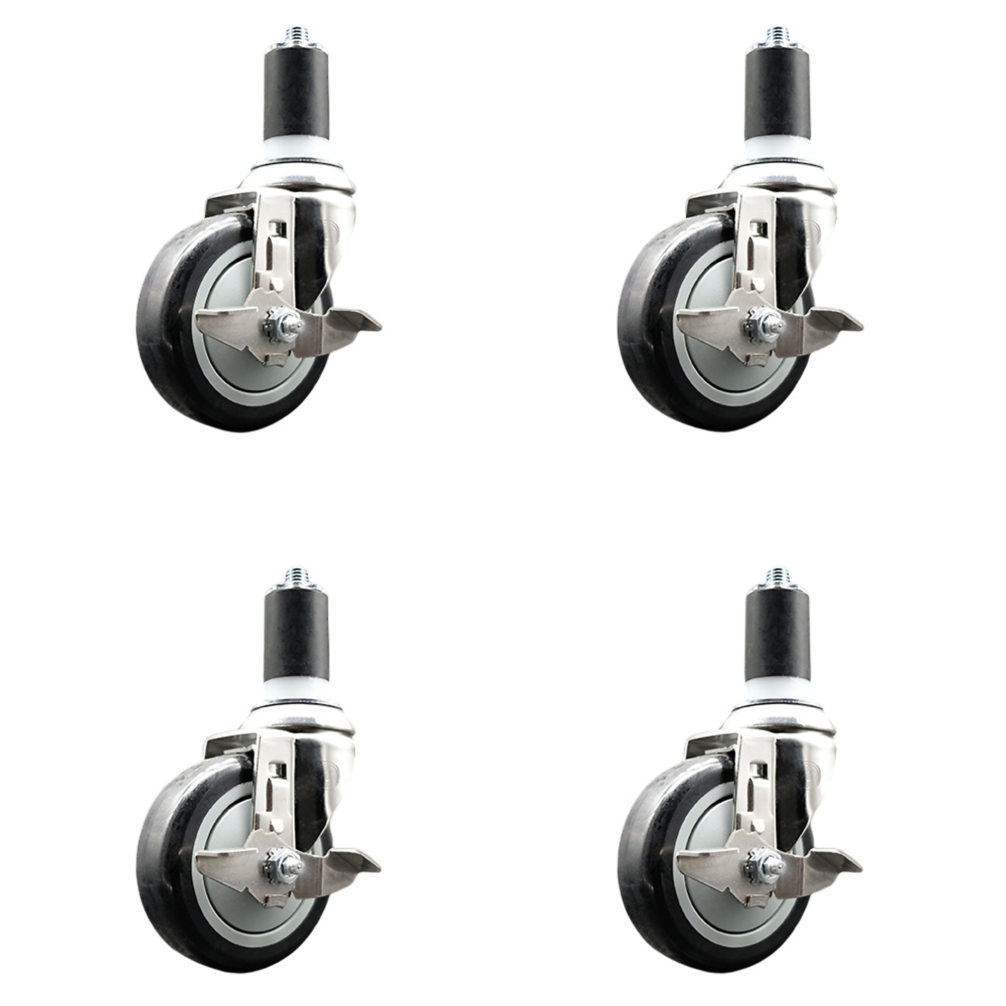 Service Caster, 4Inch x 1 1/4Inch Stem Casters, Wheel Diameter 4 in, Caster Type Swivel, Package (qty.) 4, Model SCC-SS316EX20S414-PPUB-BLK-TLB-112-4