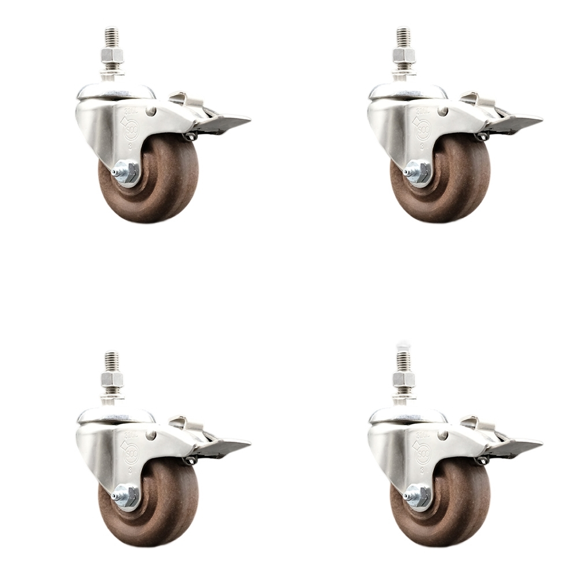 Service Caster, 3Inch x 1 1/4Inch Stem Casters, Wheel Diameter 3 in, Caster Type Swivel, Package (qty.) 4, Model SCC-SS316TSTTL20S314-GFNSHT-381615-4