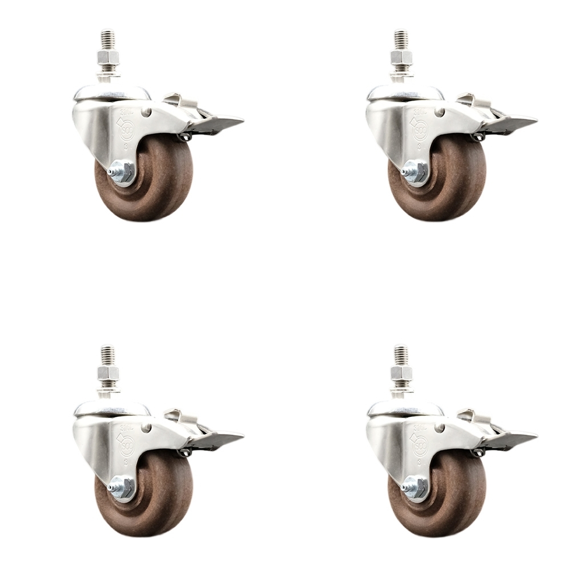 Service Caster, 3Inch x 1 1/4Inch Stem Casters, Wheel Diameter 3 in, Caster Type Swivel, Package (qty.) 4, Model SCC-SS316TSTTL20S314-GFNSHT-M1215-4