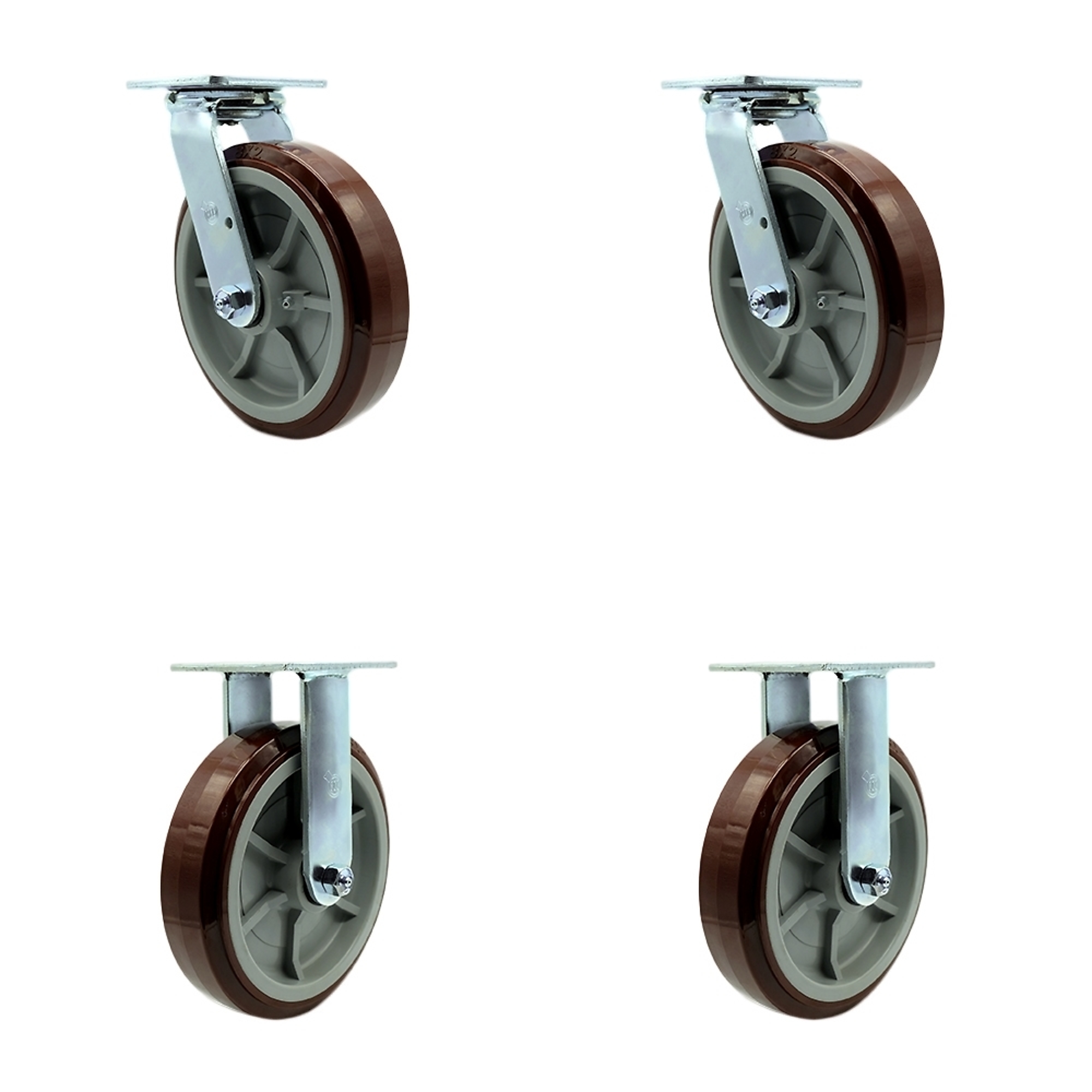 8Inch x 2Inch Plate Casters, Wheel Diameter 8 in, Caster Type Swivel, Package (qty.) 4, Model - Service Caster GRE-SCC-30CS820-PPUR-2-R820-2
