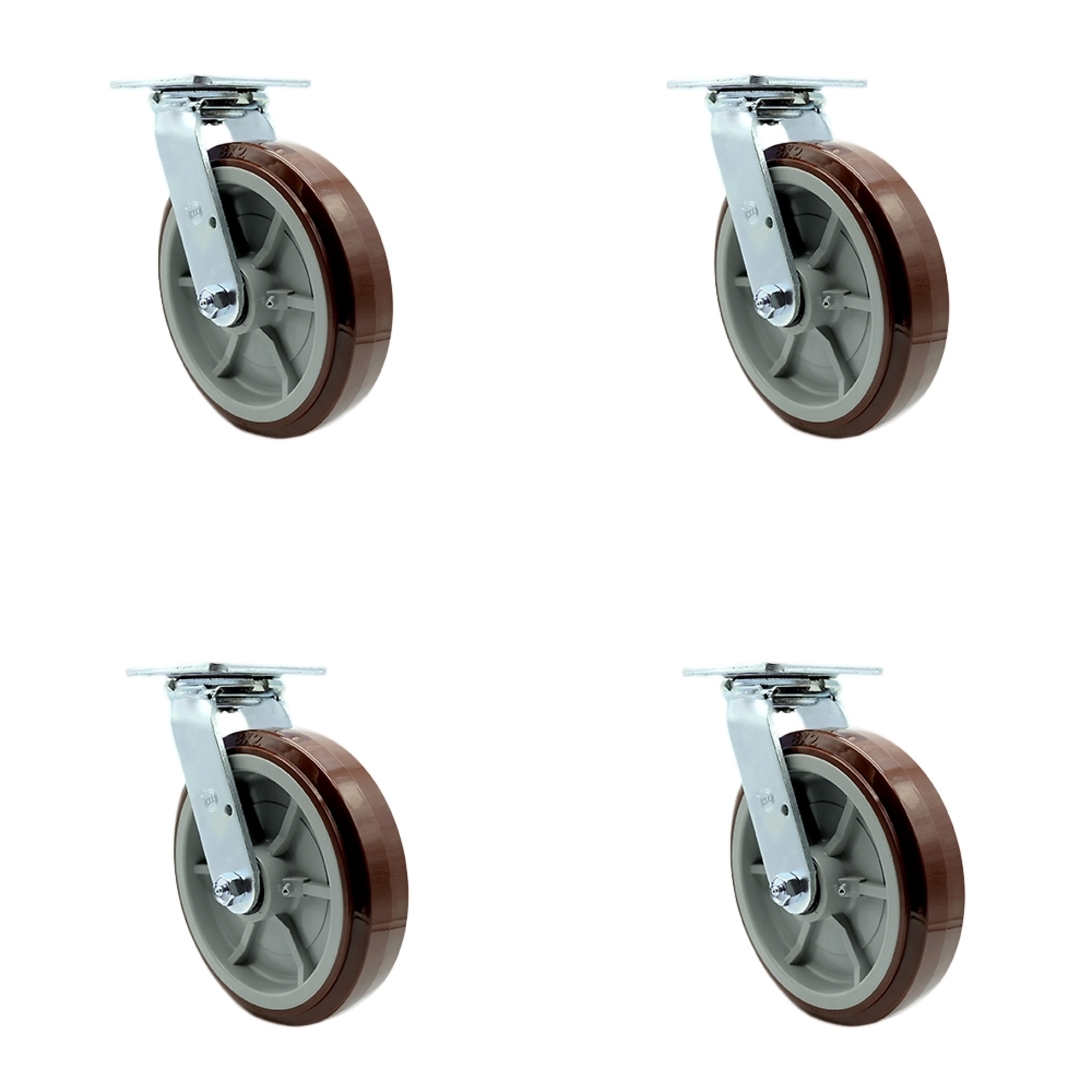 Service Caster, 8Inch x 2Inch Plate Casters, Wheel Diameter 8 in, Caster Type Swivel, Package (qty.) 4, Model GRE-SCC-30CS820-PPUR-BSL-4