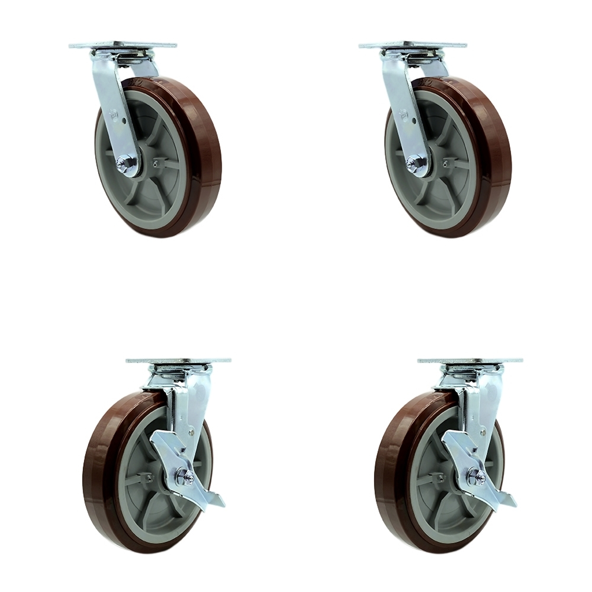 8Inch x 2Inch Plate Casters, Wheel Diameter 8 in, Caster Type Swivel, Package (qty.) 4, Model - Service Caster GRE-SCC-30CS820-PPUR-BSL-2-TLB-2
