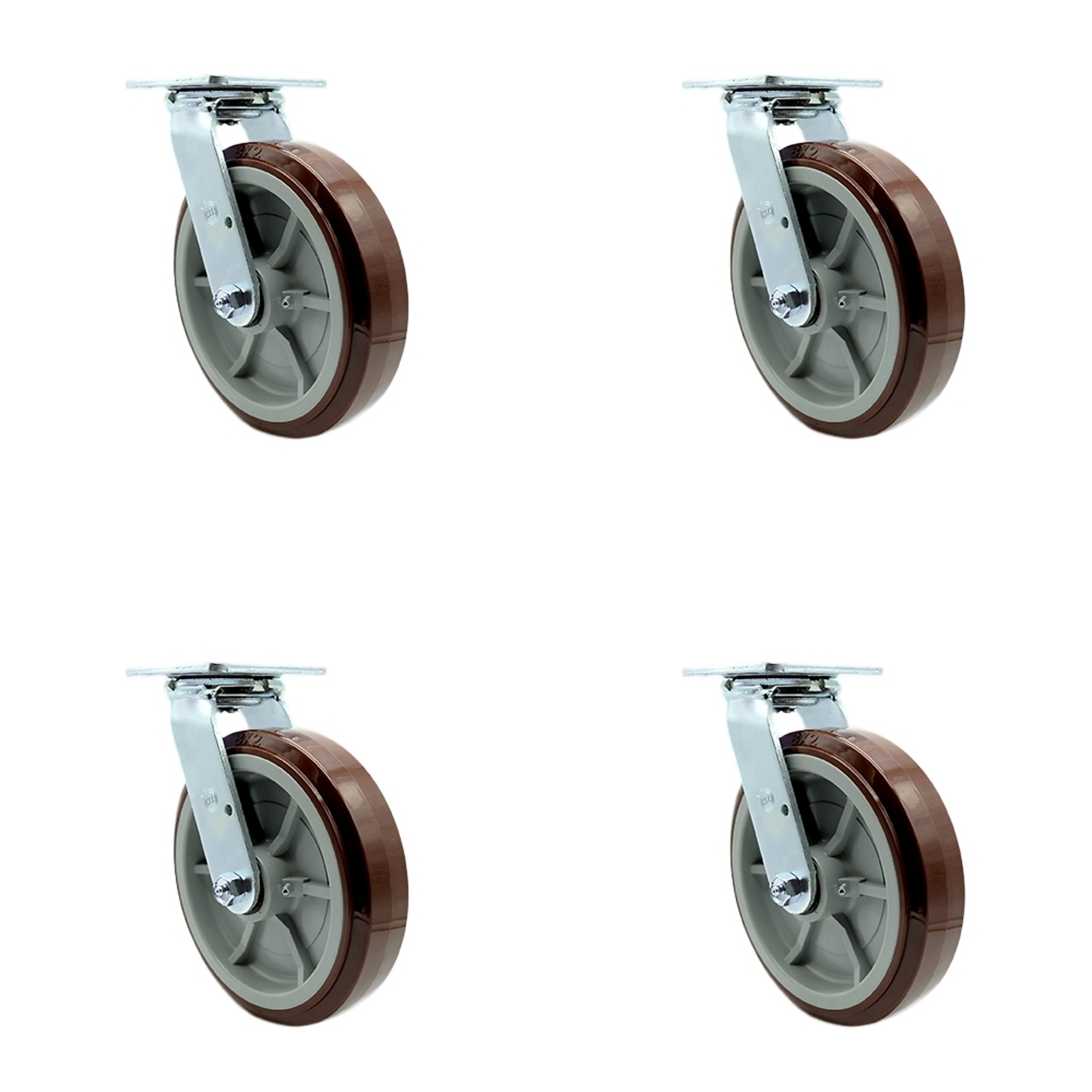 Service Caster, 8Inch x 2Inch Plate Casters, Wheel Diameter 8 in, Caster Type Swivel, Package (qty.) 4, Model GRE-SCC-30CS820-PPUR-4