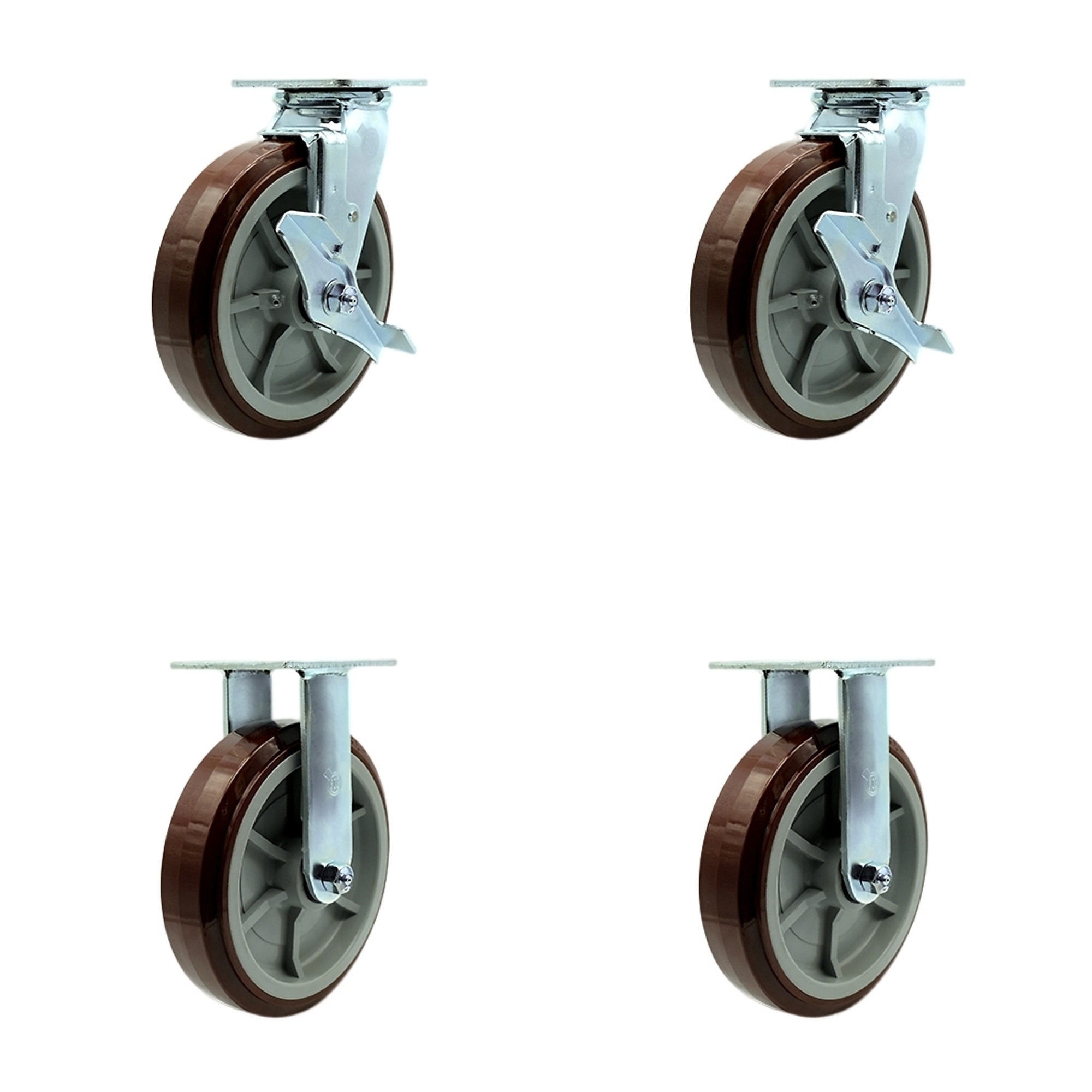 8Inch x 2Inch Plate Casters, Wheel Diameter 8 in, Caster Type Swivel, Package (qty.) 4, Model - Service Caster GRE-SCC-30CS820-PPUR-TLB-2-R820-2