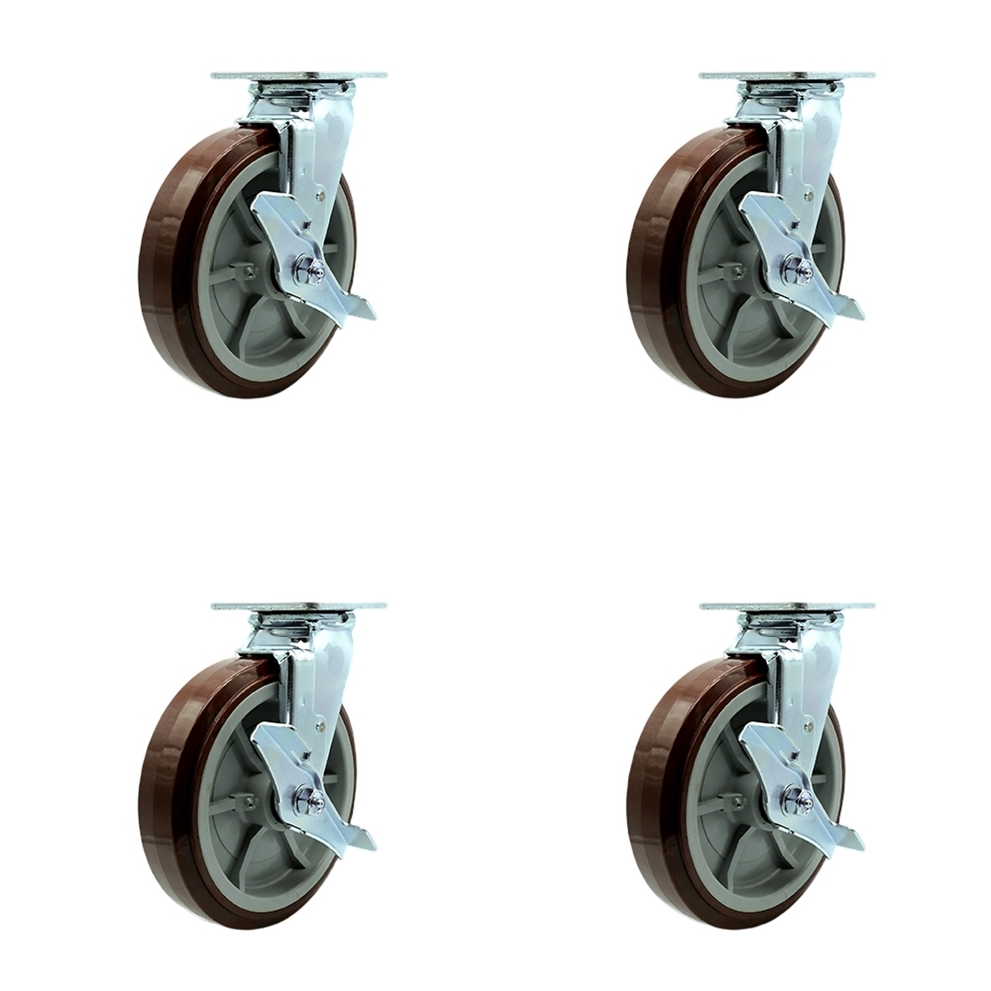 8Inch x 2Inch Plate Casters, Wheel Diameter 8 in, Caster Type Swivel, Package (qty.) 4, Model - Service Caster GRE-SCC-30CS820-PPUR-TLB-BSL-2-TLB-2