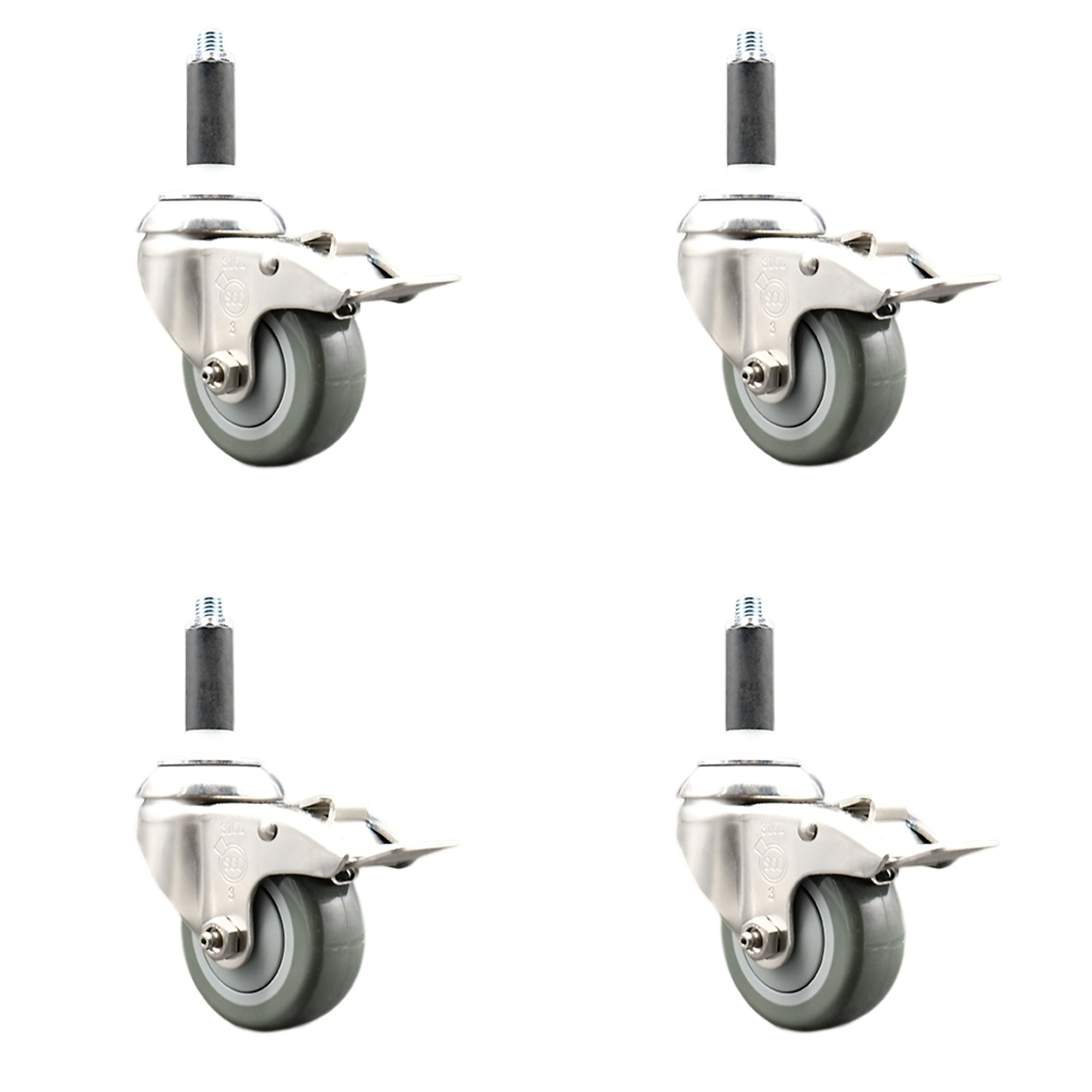 Service Caster, 3Inch x 1 1/4Inch Stem Casters, Wheel Diameter 3 in, Caster Type Swivel, Package (qty.) 4, Model SCC-SS316TTLEX20S314-PPUB-34-4