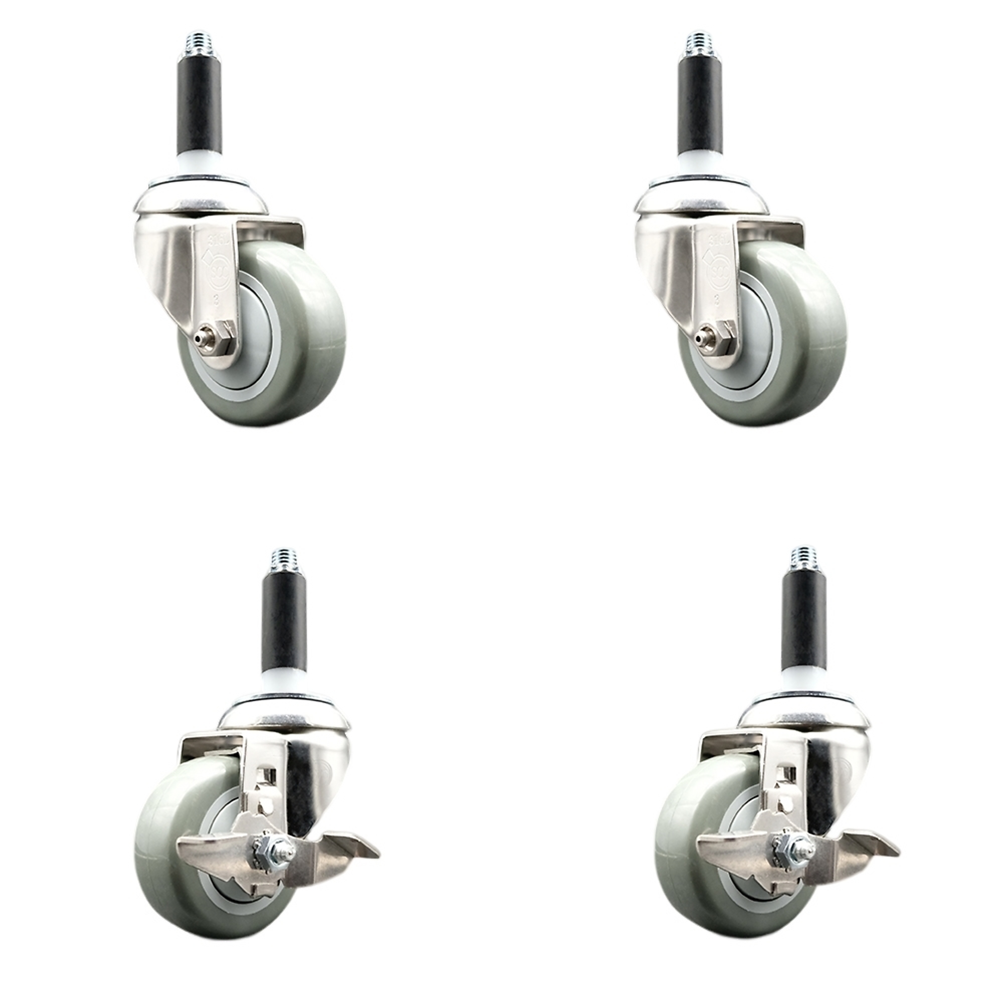 Service Caster, 3Inch x 1 1/4Inch Stem Casters, Wheel Diameter 3 in, Caster Type Swivel, Package (qty.) 4, Model SCC-SS316EX20S314-PPUB-2-TLB-2-78