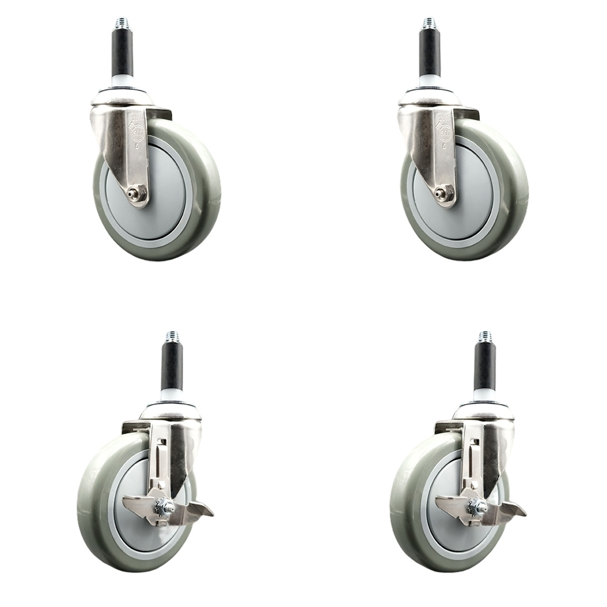 Service Caster, 5Inch x 1 1/4Inch Stem Casters, Wheel Diameter 5 in, Caster Type Swivel, Package (qty.) 4, Model SCC-SS316EX20S514-PPUB-2-TLB-2-34