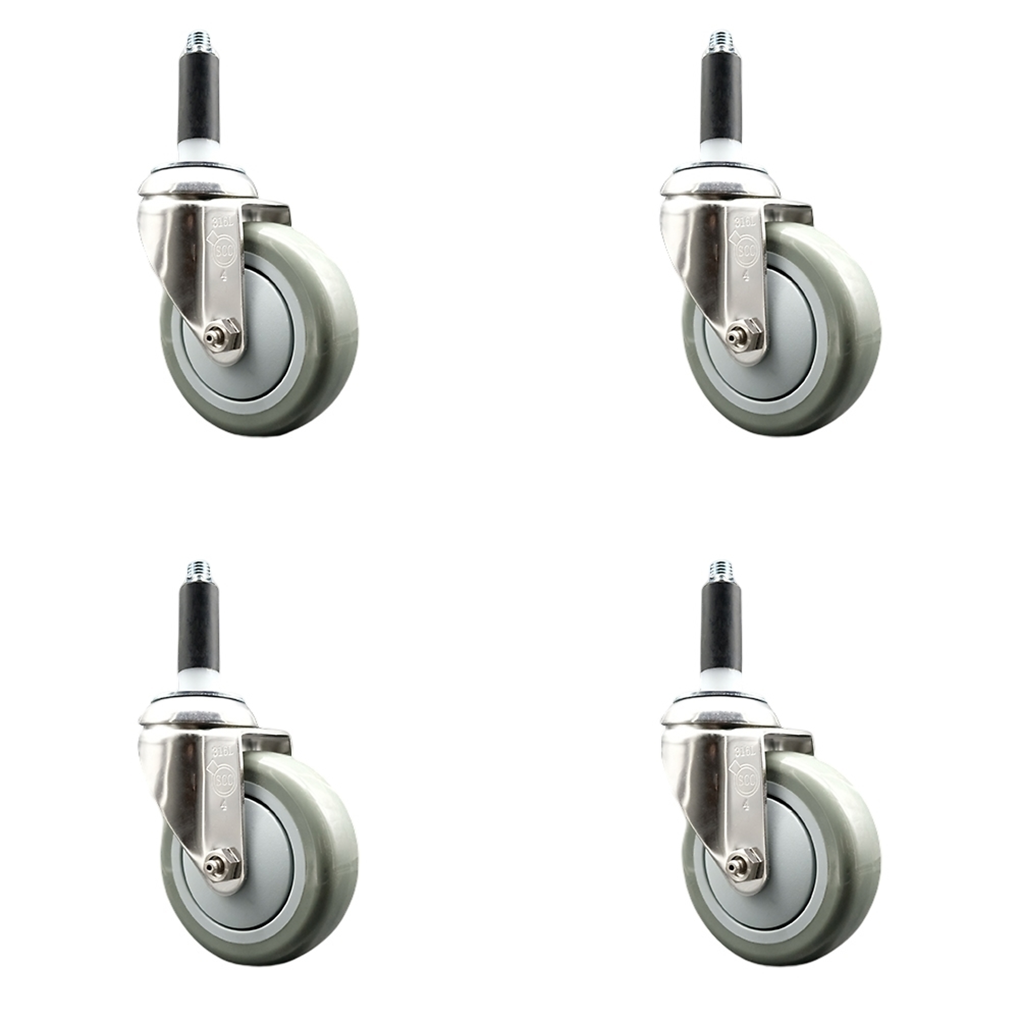 Service Caster, 4Inch x 1 1/4Inch Stem Casters, Wheel Diameter 4 in, Caster Type Swivel, Package (qty.) 4, Model SCC-SS316EX20S414-PPUB-78-4