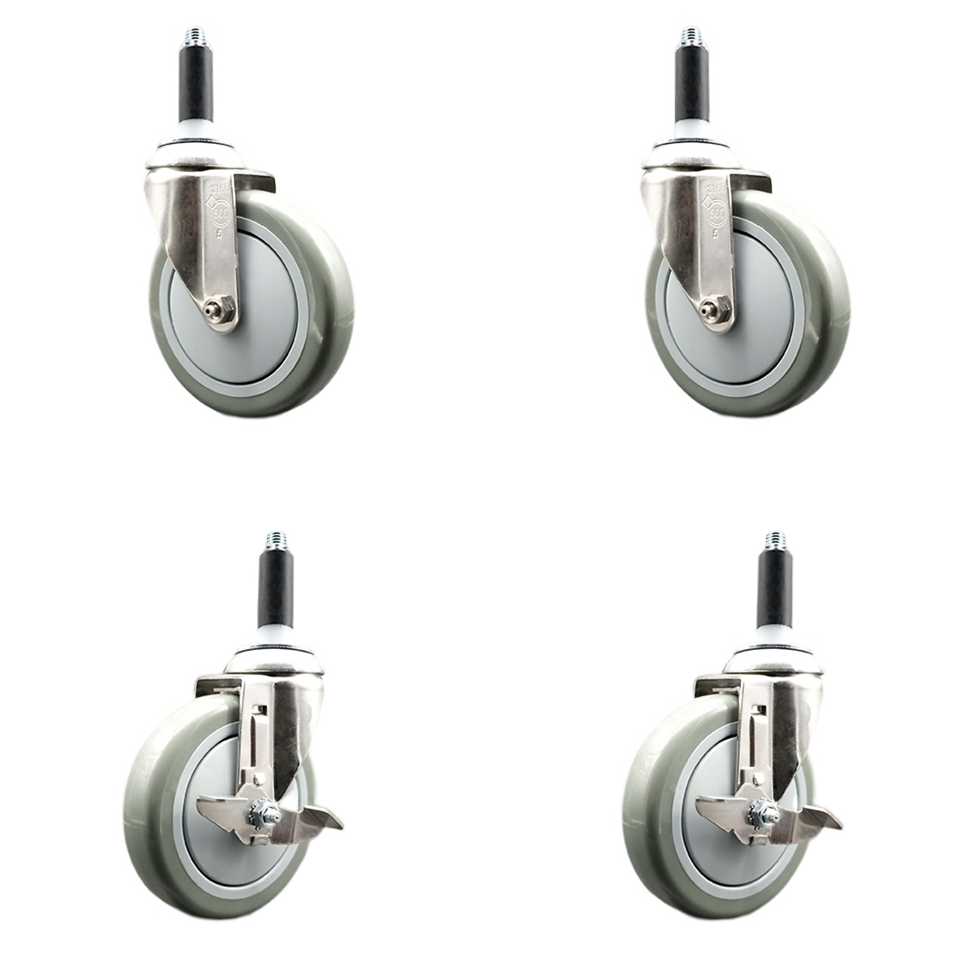 Service Caster, 5Inch x 1 1/4Inch Stem Casters, Wheel Diameter 5 in, Caster Type Swivel, Package (qty.) 4, Model SCC-SS316EX20S514-PPUB-2-TLB-2-78