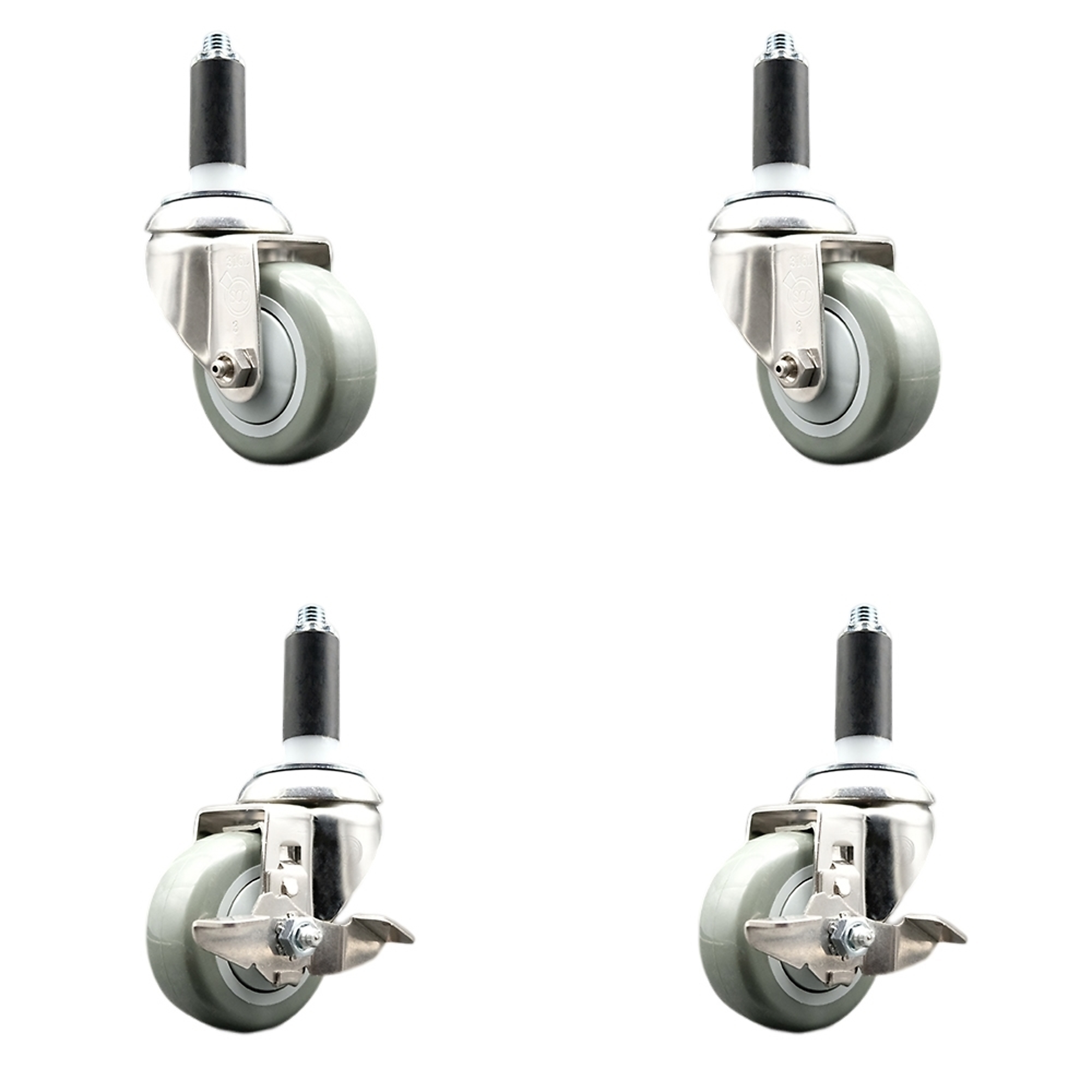 Service Caster, 3 1/2Inch x 1 1/4Inch Stem Casters, Wheel Diameter 3.5 in, Caster Type Swivel, Package (qty.) 4, Model SCC-SS316EX20S3514-PPUB-2-TLB-2