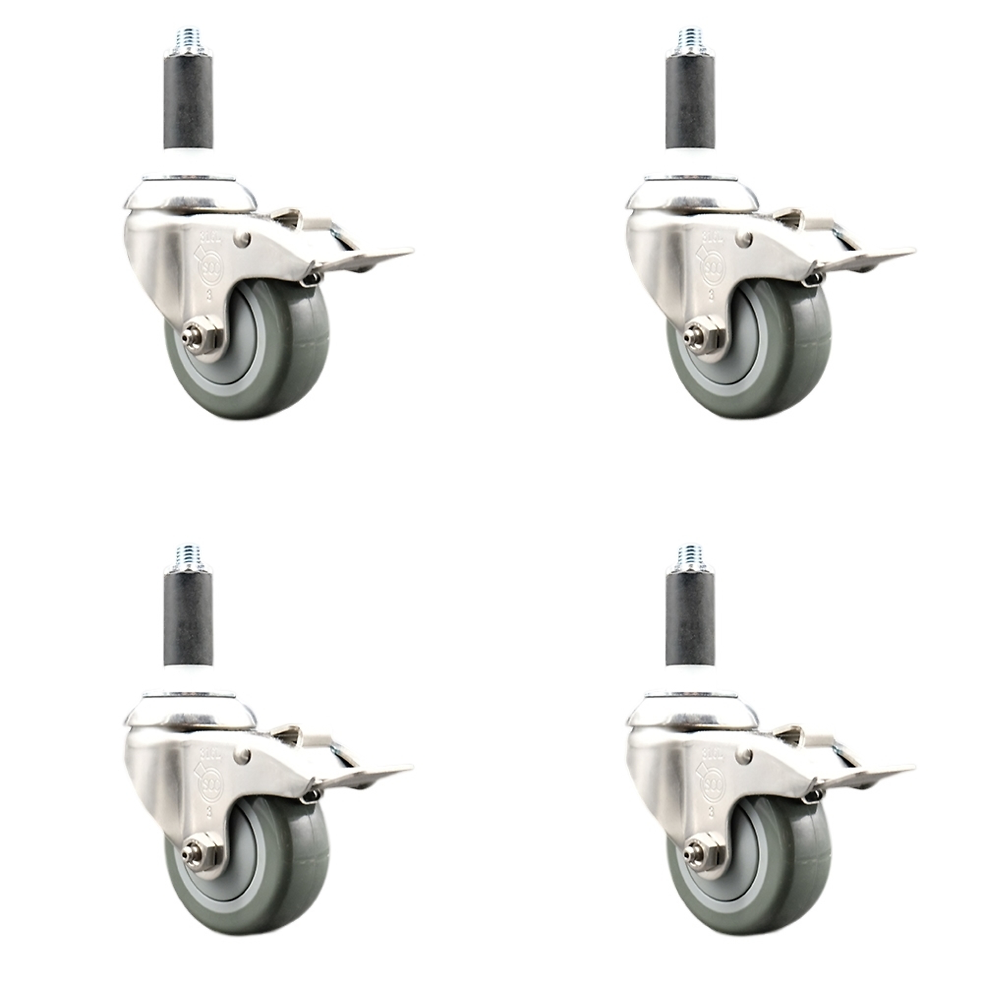 Service Caster, 3Inch x 1 1/4Inch Stem Casters, Wheel Diameter 3 in, Caster Type Swivel, Package (qty.) 4, Model SCC-SS316TTLEX20S314-PPUB-1-4