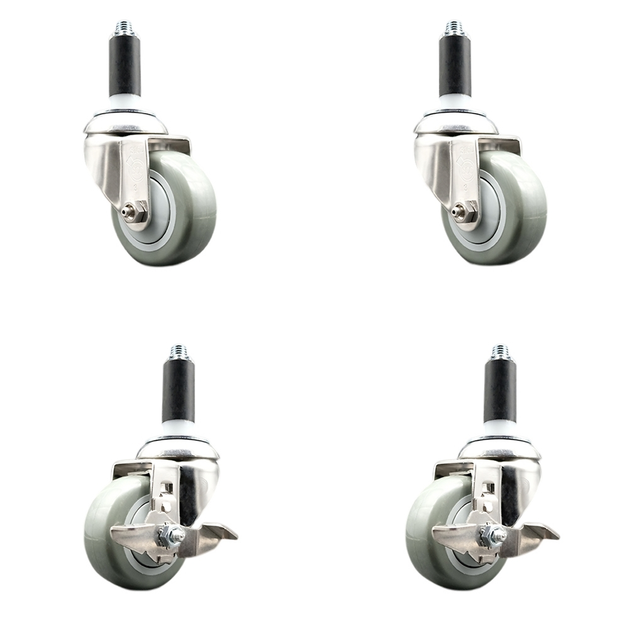 Service Caster, 3Inch x 1 1/4Inch Stem Casters, Wheel Diameter 3 in, Caster Type Swivel, Package (qty.) 4, Model SCC-SS316EX20S314-PPUB-2-TLB-2-118