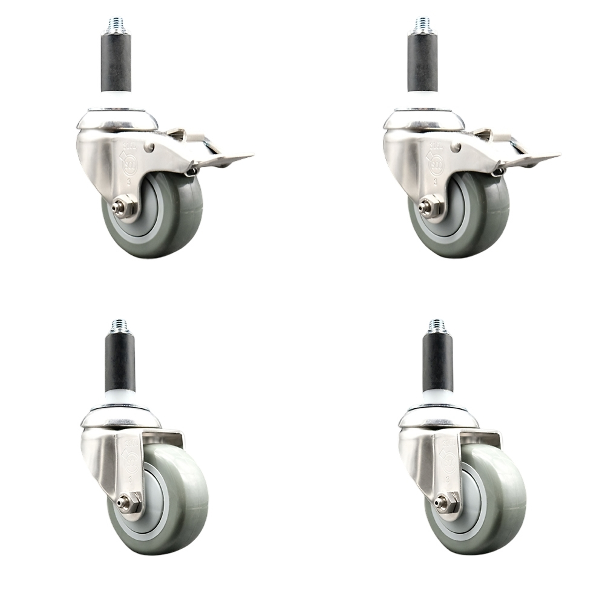 Service Caster, 3Inch x 1 1/4Inch Stem Casters, Wheel Diameter 3 in, Caster Type Swivel, Package (qty.) 4, Model SCC-SS316TTLEX20S314-PPUB-2-S-2-118