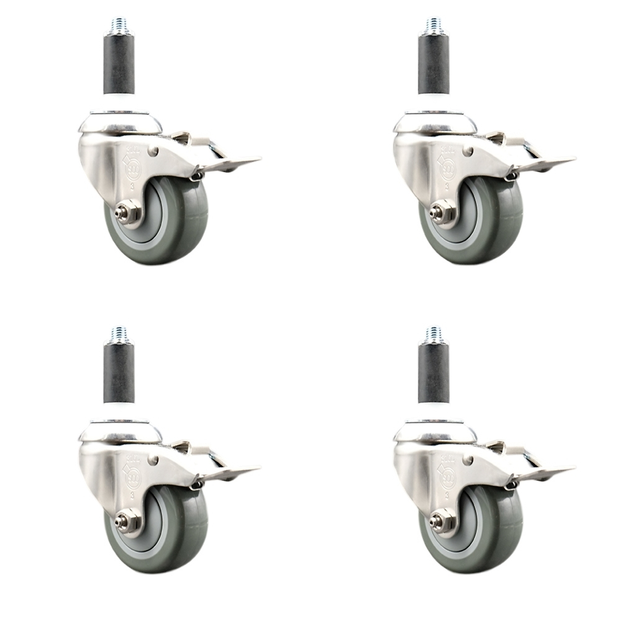 Service Caster, 3Inch x 1 1/4Inch Stem Casters, Wheel Diameter 3 in, Caster Type Swivel, Package (qty.) 4, Model SCC-SS316TTLEX20S314-PPUB-118-4