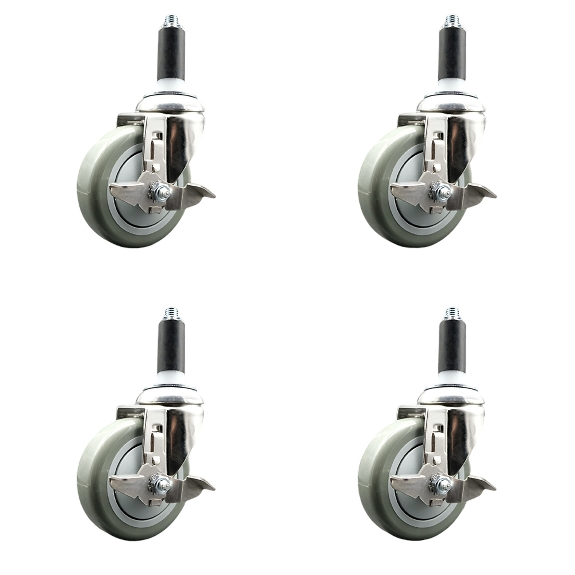 Service Caster, 4Inch x 1 1/4Inch Stem Casters, Wheel Diameter 4 in, Caster Type Swivel, Package (qty.) 4, Model SCC-SS316EX20S414-PPUB-TLB-118-4