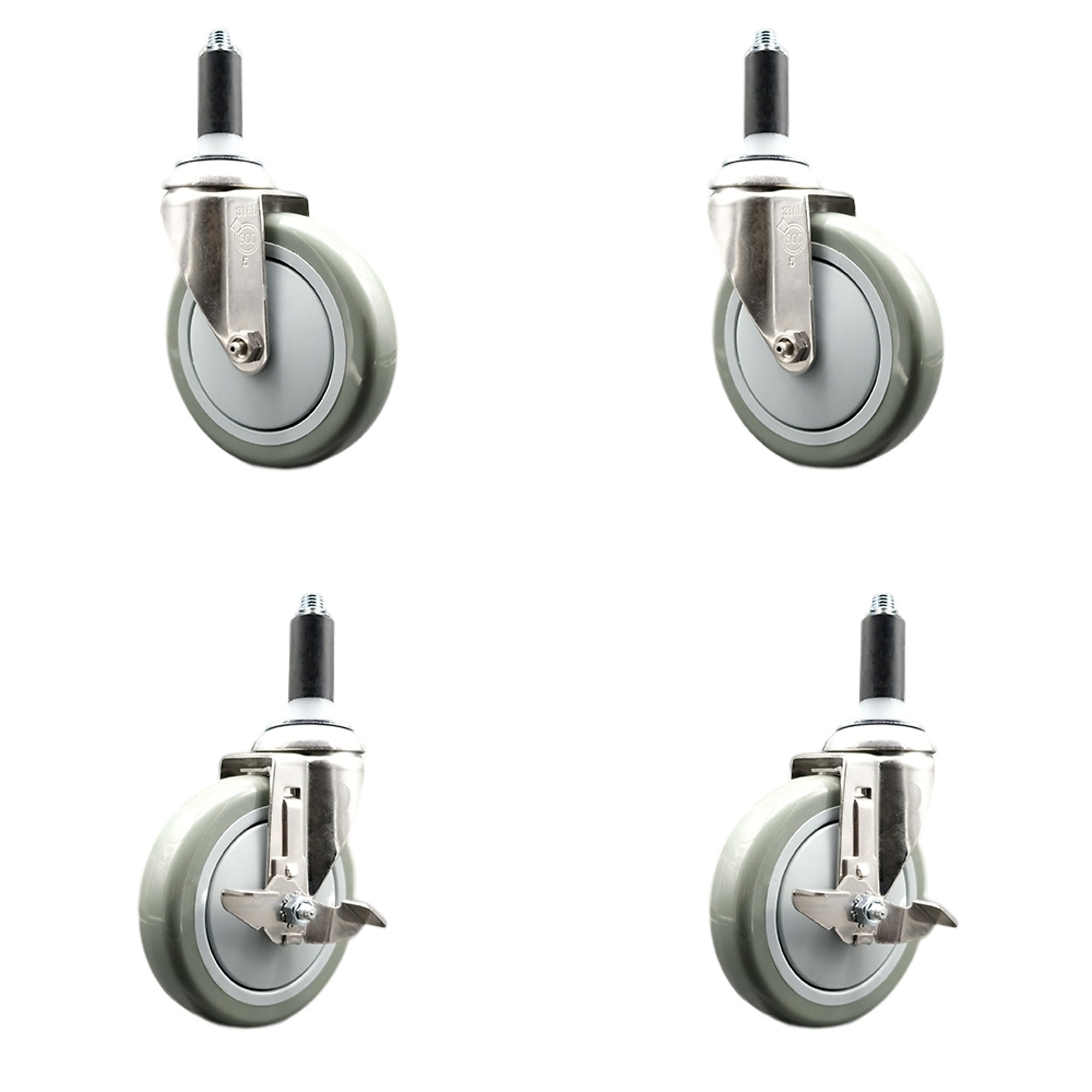 Service Caster, 5Inch x 1 1/4Inch Stem Casters, Wheel Diameter 5 in, Caster Type Swivel, Package (qty.) 4, Model SCC-SS316EX20S514-PPUB-2-TLB-2-118