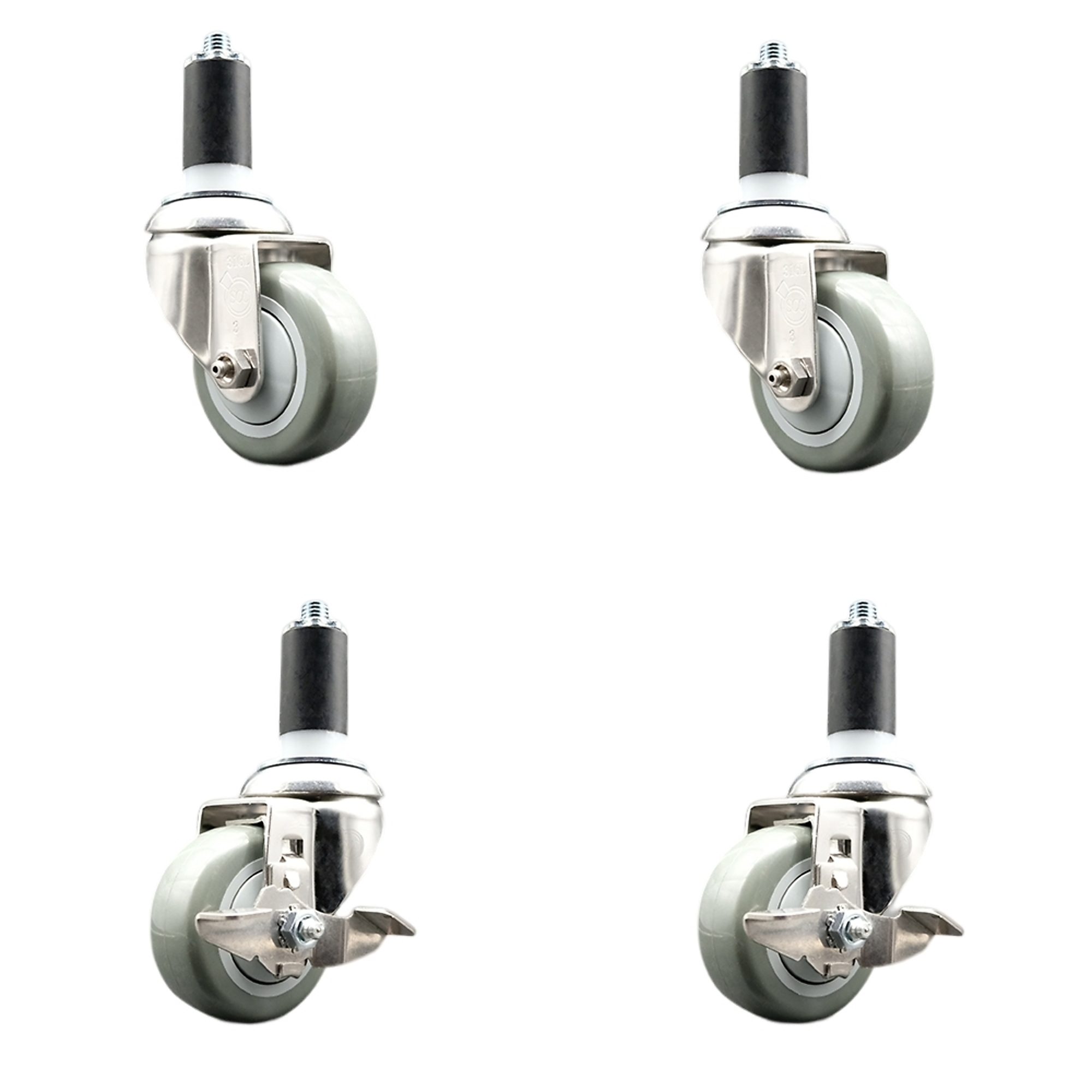 Service Caster, 3Inch x 1 1/4Inch Stem Casters, Wheel Diameter 3 in, Caster Type Swivel, Package (qty.) 4, Model SCC-SS316EX20S314-PPUB-2-TLB-2-114