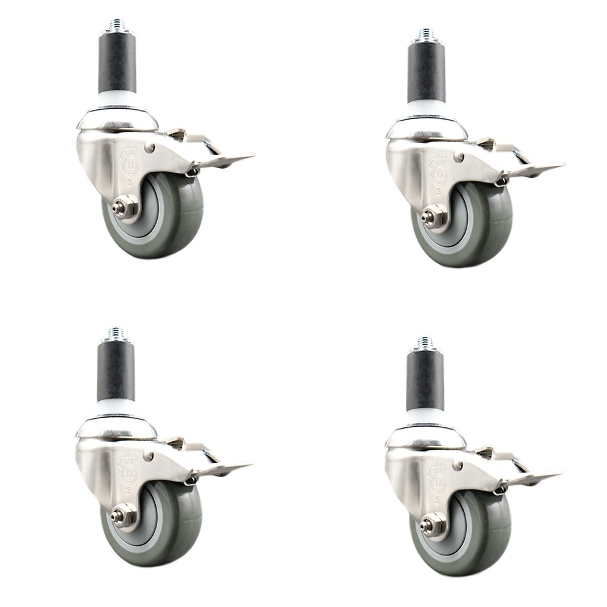 Service Caster, 3 1/2Inch x 1 1/4Inch Stem Casters, Wheel Diameter 3.5 in, Caster Type Swivel, Package (qty.) 4, Model SCC-SS316TTLEX20S3514-PPUB-138-