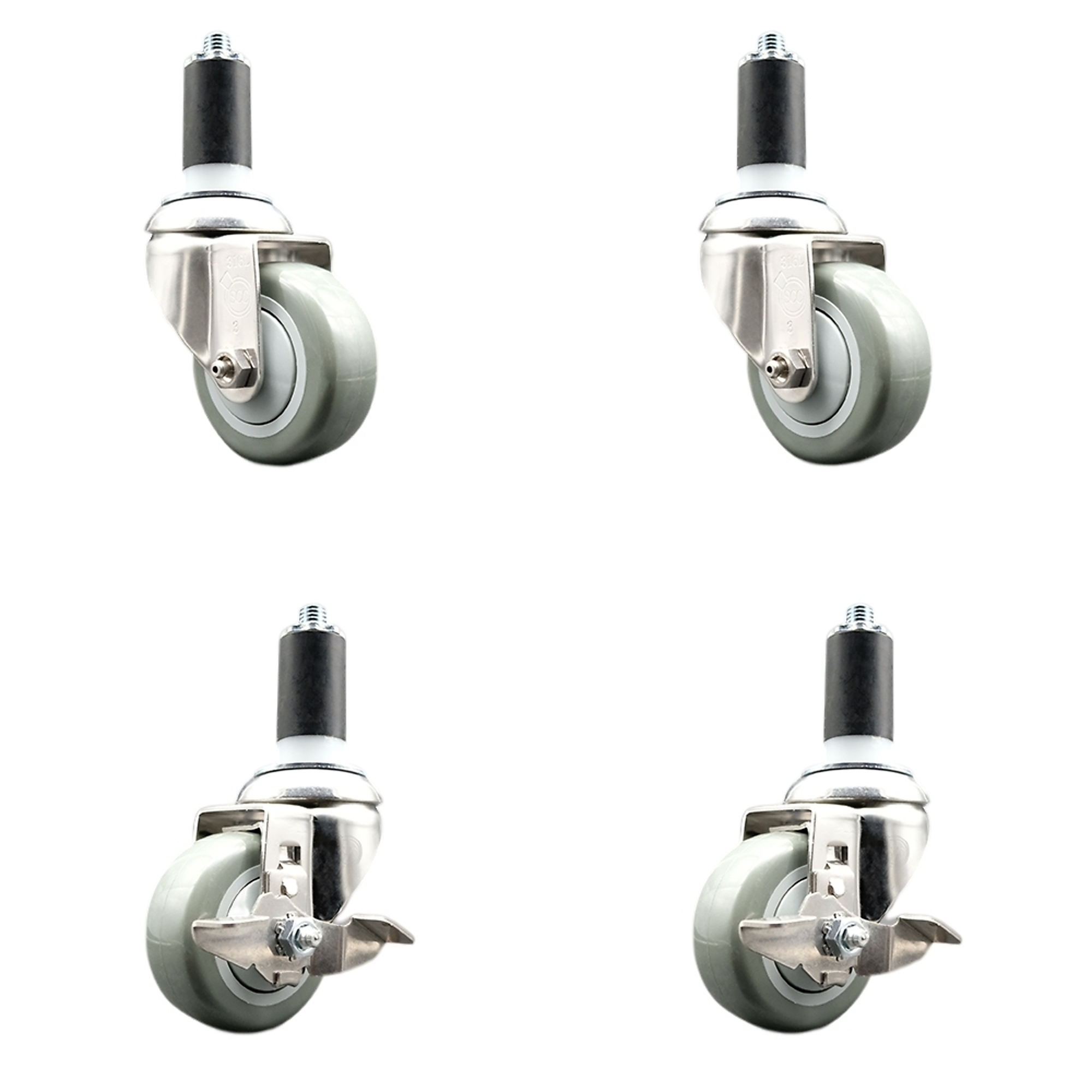 Service Caster, 3Inch x 1 1/4Inch Stem Casters, Wheel Diameter 3 in, Caster Type Swivel, Package (qty.) 4, Model SCC-SS316EX20S314-PPUB-2-TLB-2-138