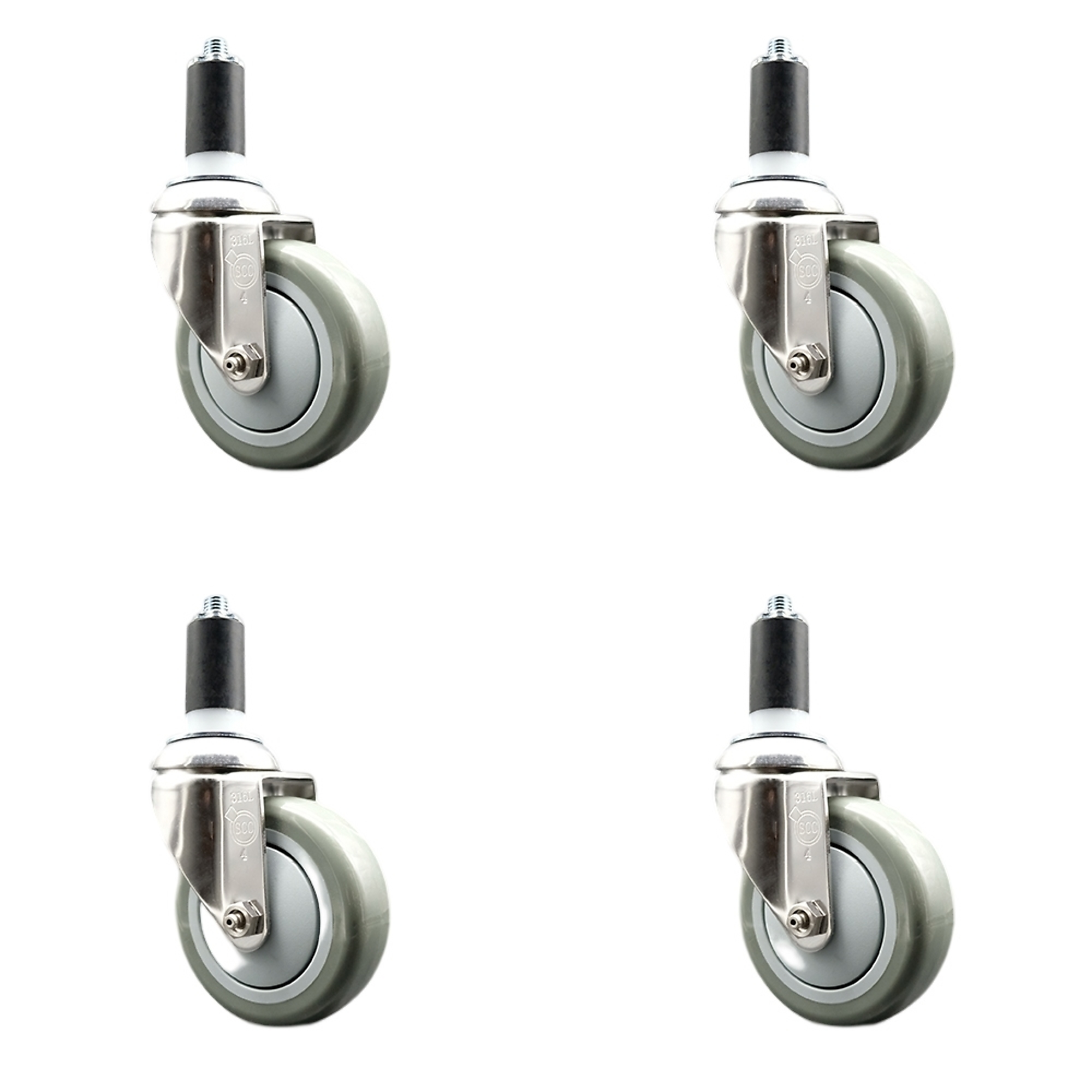 Service Caster, 4Inch x 1 1/4Inch Stem Casters, Wheel Diameter 4 in, Caster Type Swivel, Package (qty.) 4, Model SCC-SS316EX20S414-PPUB-138-4