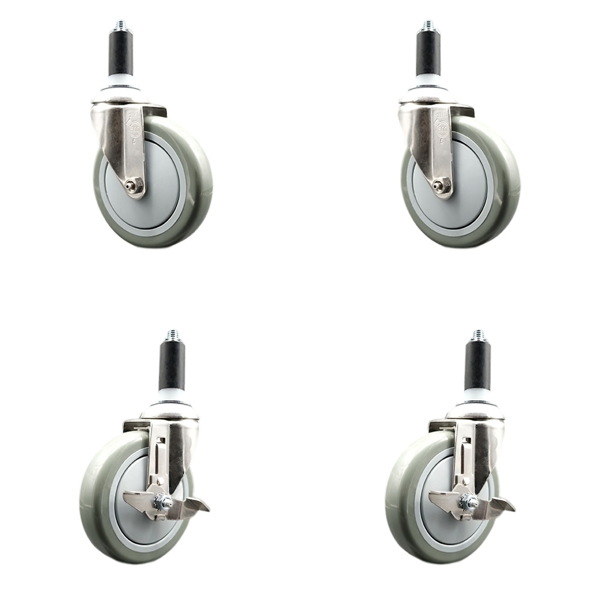 Service Caster, 5Inch x 1 1/4Inch Stem Casters, Wheel Diameter 5 in, Caster Type Swivel, Package (qty.) 4, Model SCC-SS316EX20S514-PPUB-2-TLB-2-138