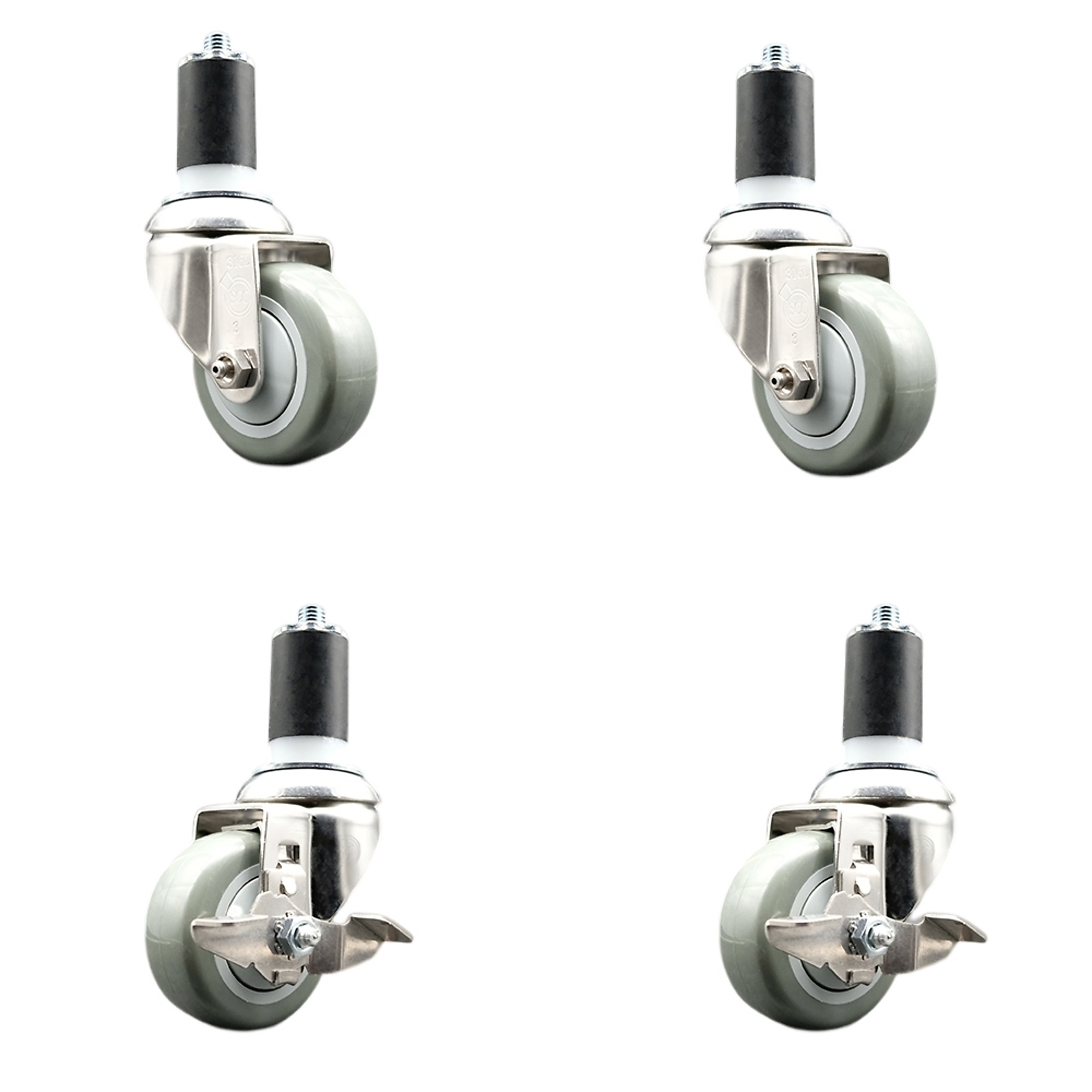 Service Caster, 3Inch x 1 1/4Inch Stem Casters, Wheel Diameter 3 in, Caster Type Swivel, Package (qty.) 4, Model SCC-SS316EX20S314-PPUB-2-TLB-2-112